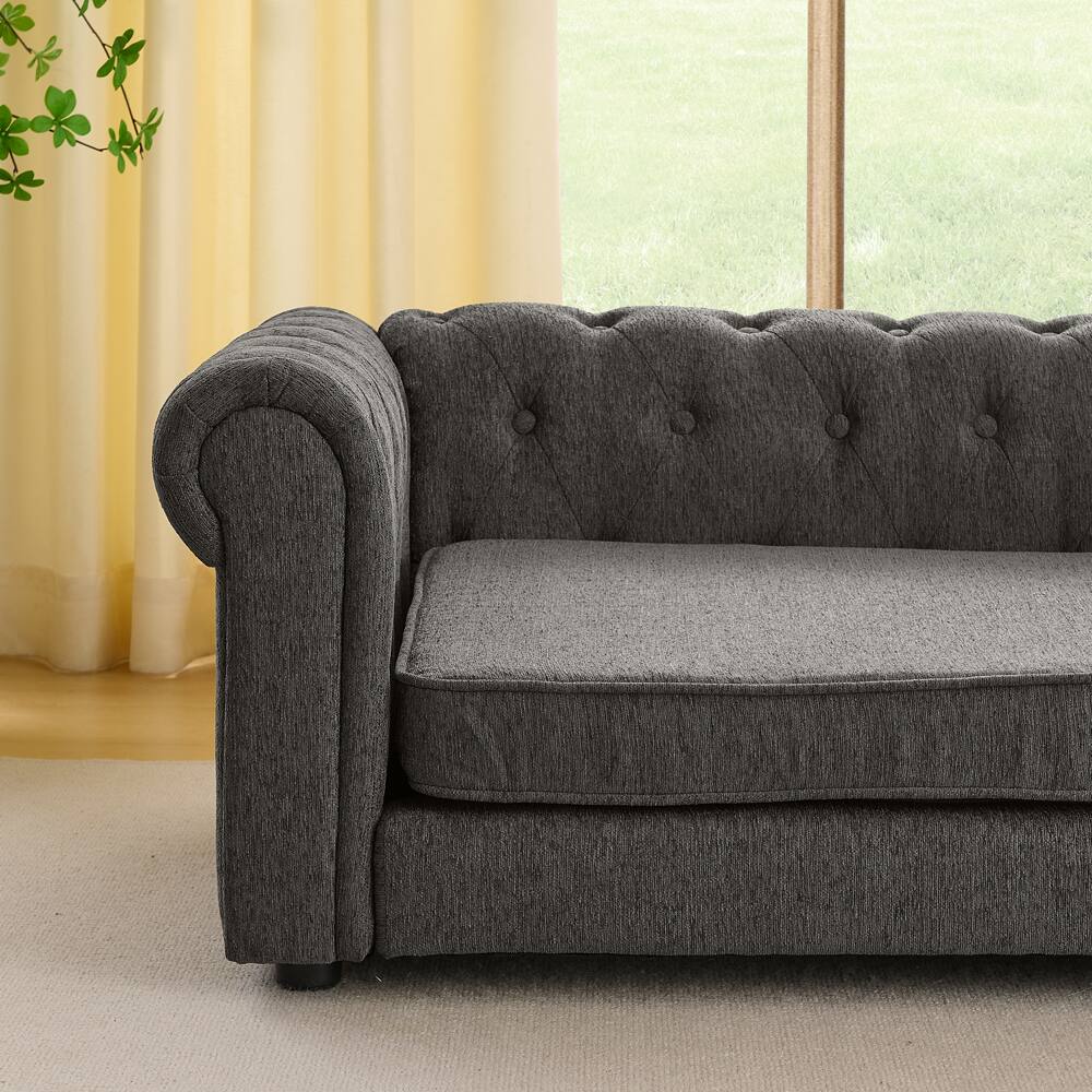 Angle. APRILSOUL - Elegant rectangular pet bed for big and oversized dogs durable modern and fashionable linen fabric dog sofa DARK GREY - DARK GREY.