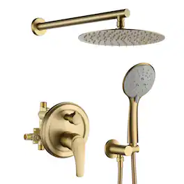 Boyel Living - 5-Spray Patterns with 3.2 GPM 10 in. Wall Mount Dual Shower Heads with Rough-In Valve Body and Trim - Brushed Gold