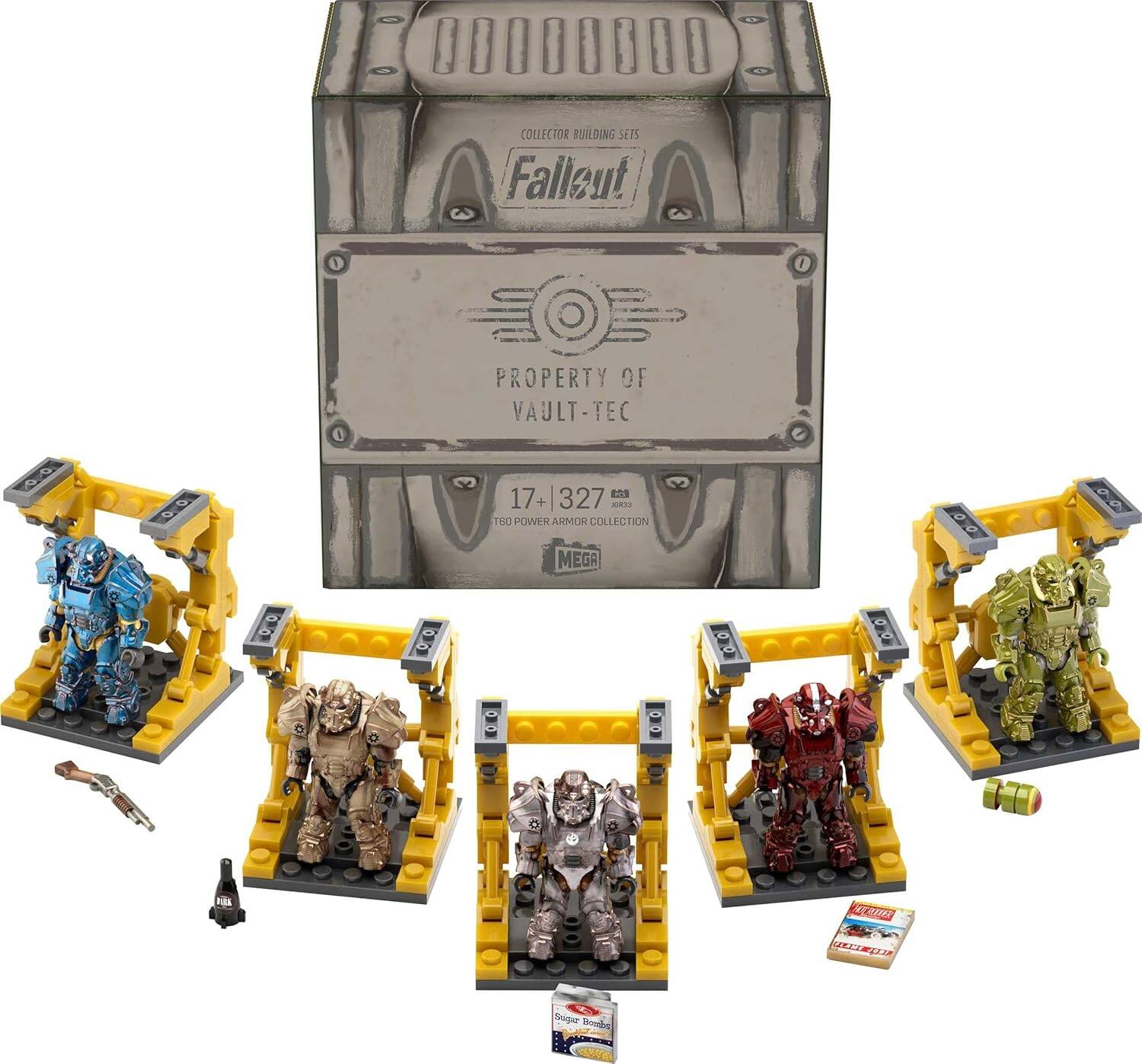 MEGA - Fallout Action Figure Building Toy, T-60 Power Armor Collection with 327 Pieces, 5 Micro Action Figures