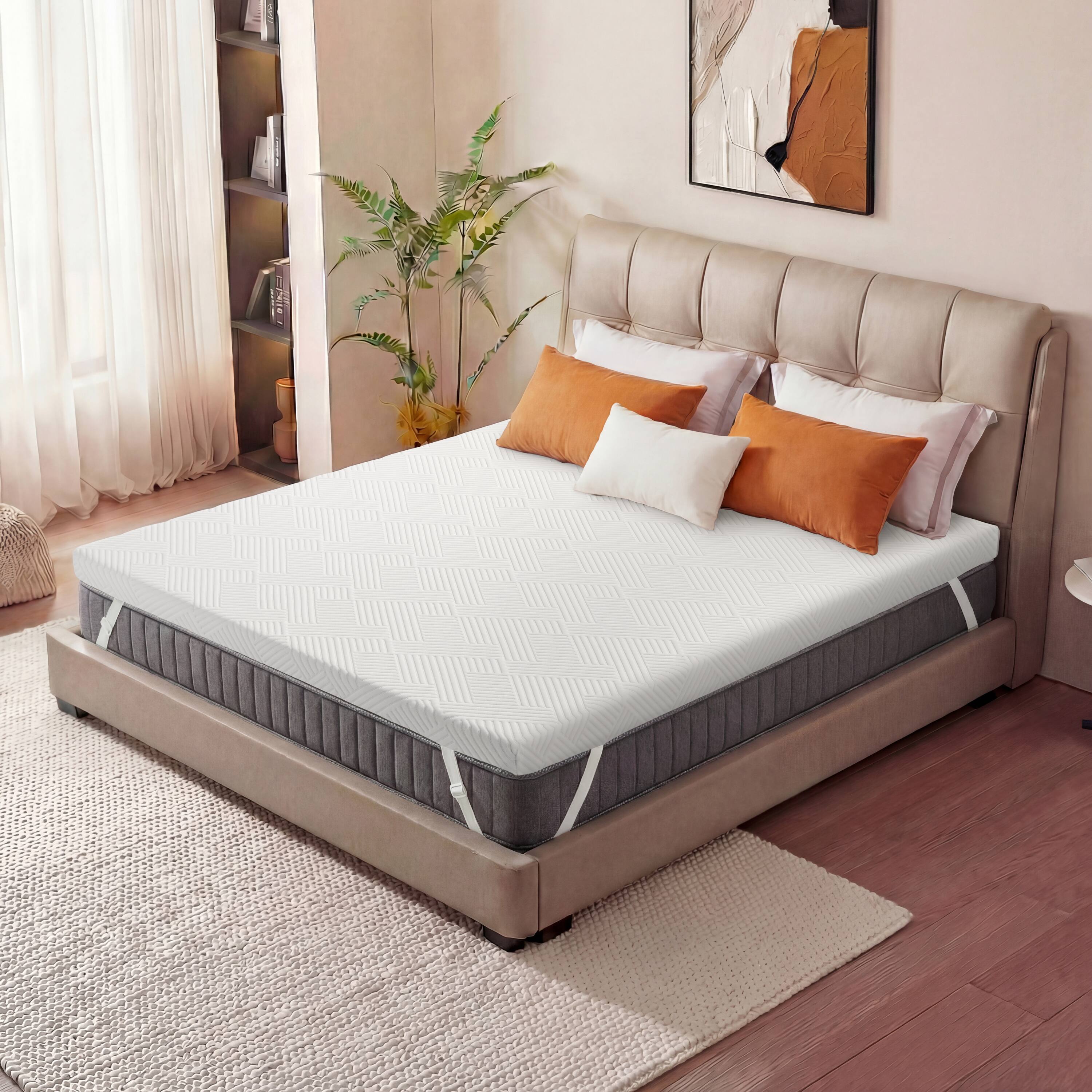 Angle. Dyonery - 4" Cooling Gel Memory Foam Mattress Topper with Removable & Washable Cover, CertiPUR-US Certified - White.