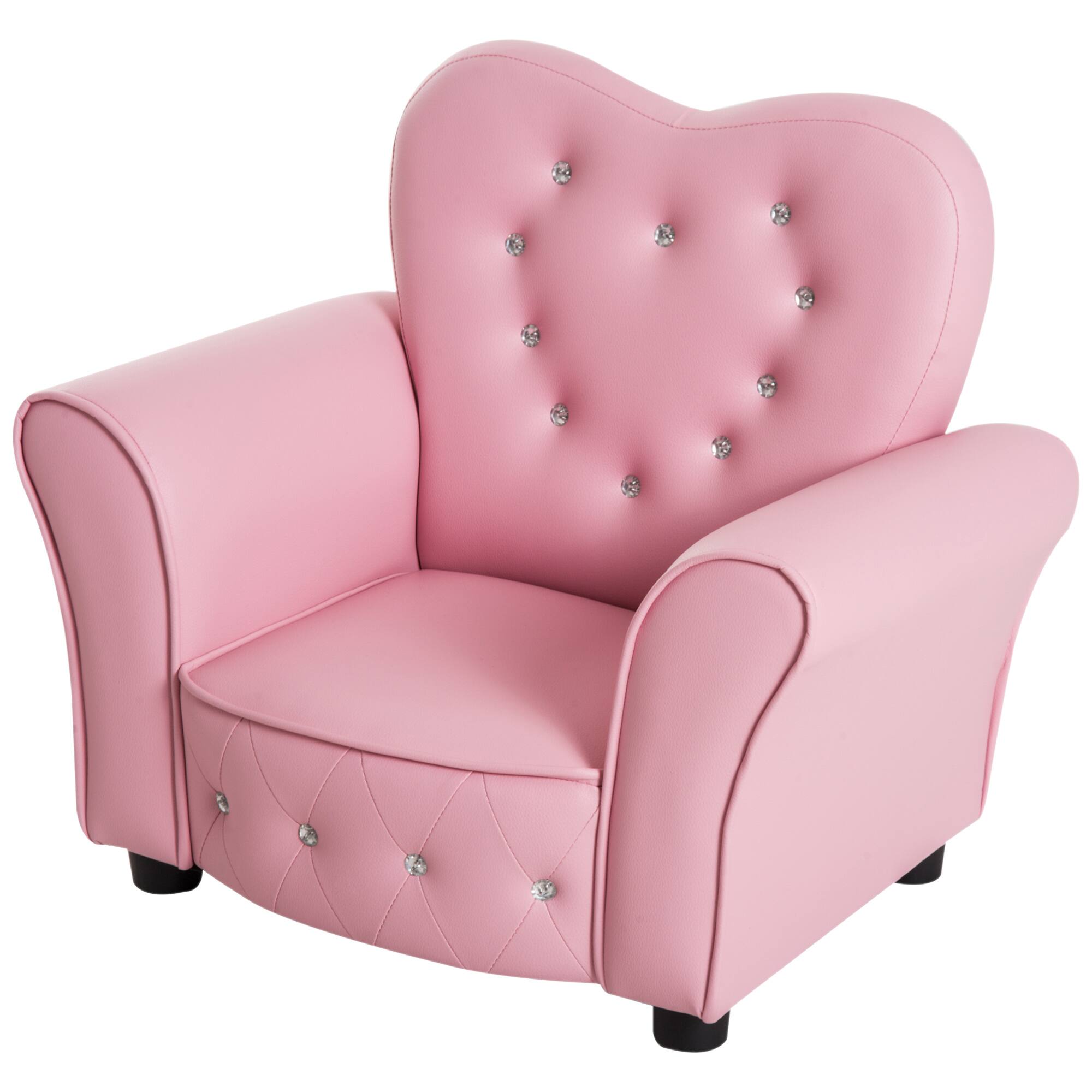 Angle. Whisen - Tufted Kids Sofa Chair with Diamond Accents and Solid Wood Frame for Toddler Playrooms - Pink.
