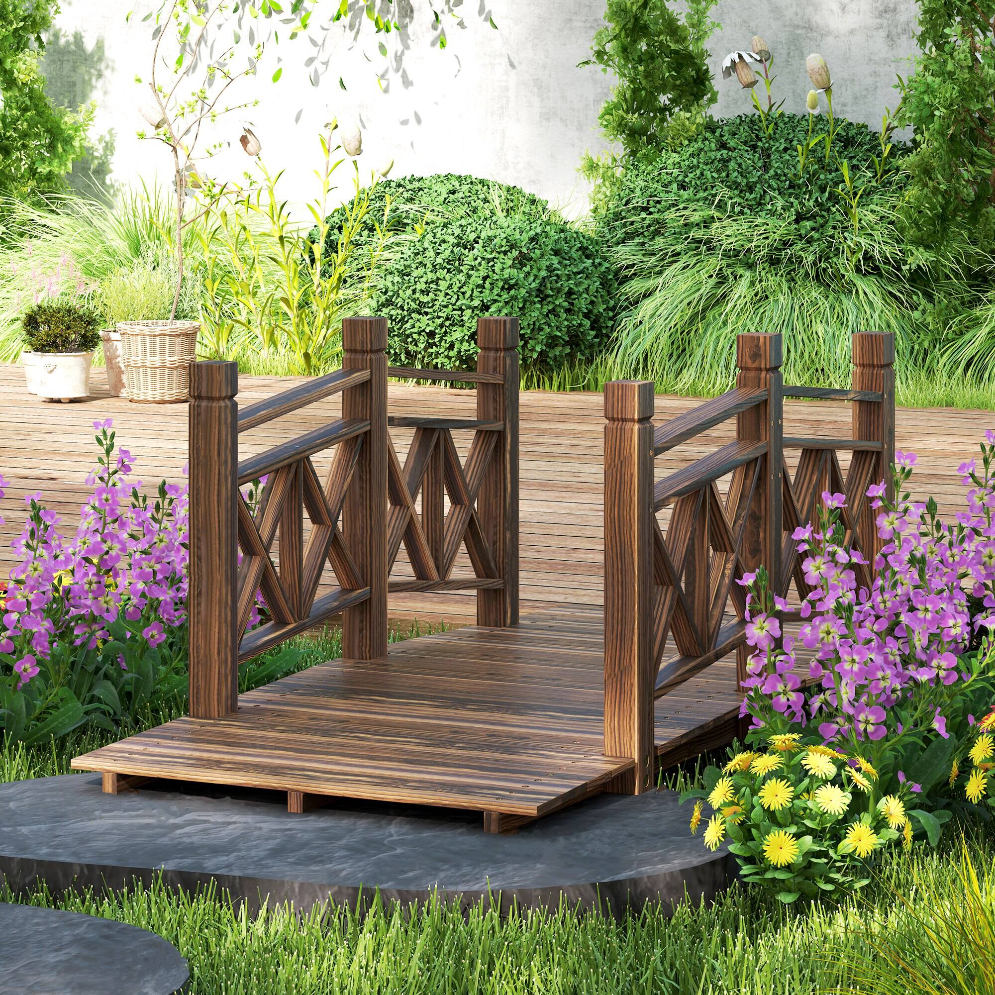 Angle. Outsunny - ft. Wooden Garden Bridge Footbridge for Backyard Ponds, Creeks - Carbonized.