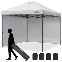 KAMPKEEPER - 10x10 Pop Up Canopy Tent with 2 Sidewalls for Outdoor Use - White