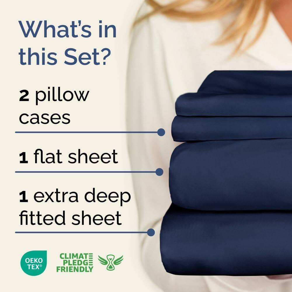 What's in this Set?

- 2 pillow cases
- 1 flat sheet
- 1 extra deep fitted sheet

CLIMATE PLEDGE FRIENDLY

OEKO TEX
