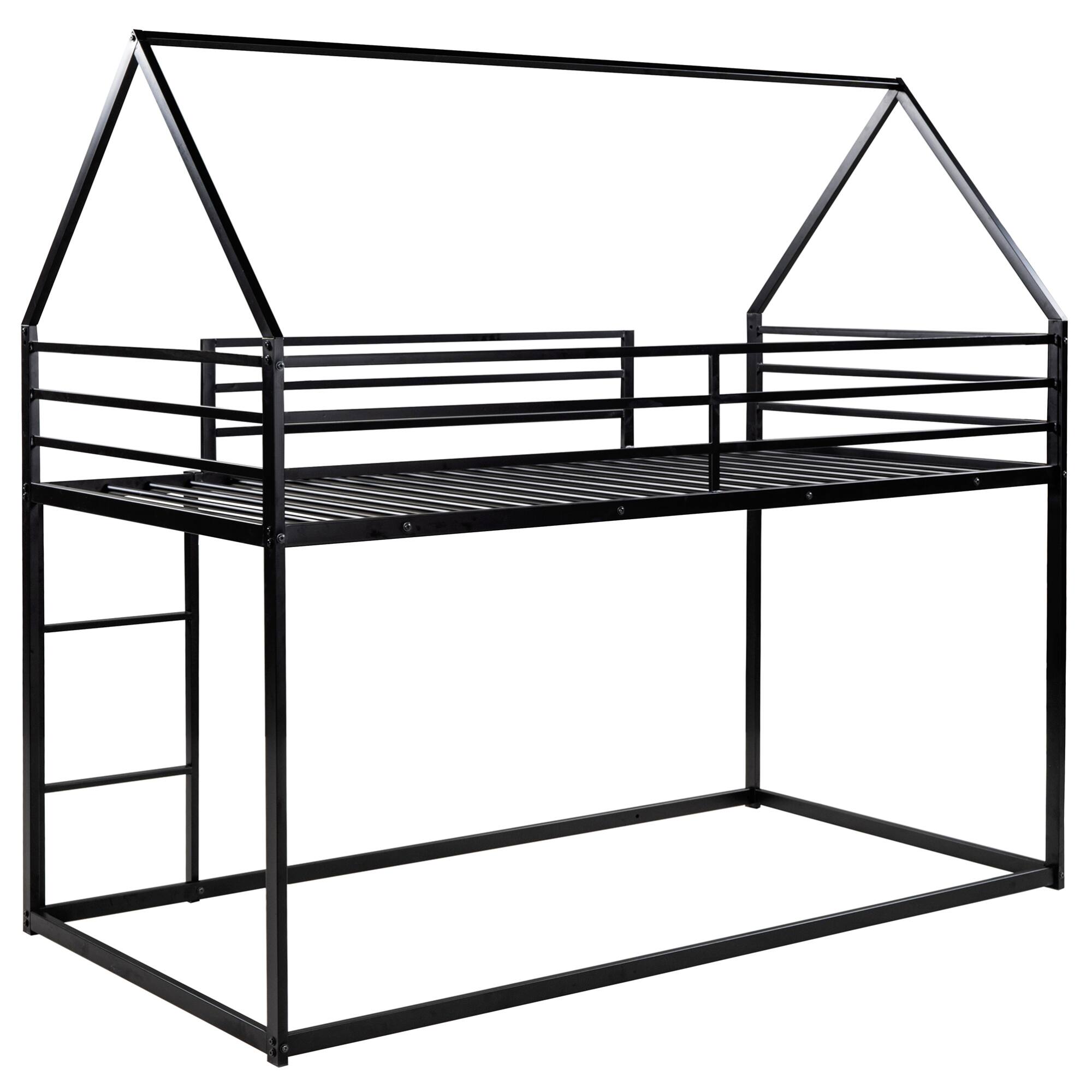 Alt View 5. GOODSILO - Space-Saving Twin Over Twin Metal Bunk Bed with Built-In Ladder and Playhouse Design - Black.