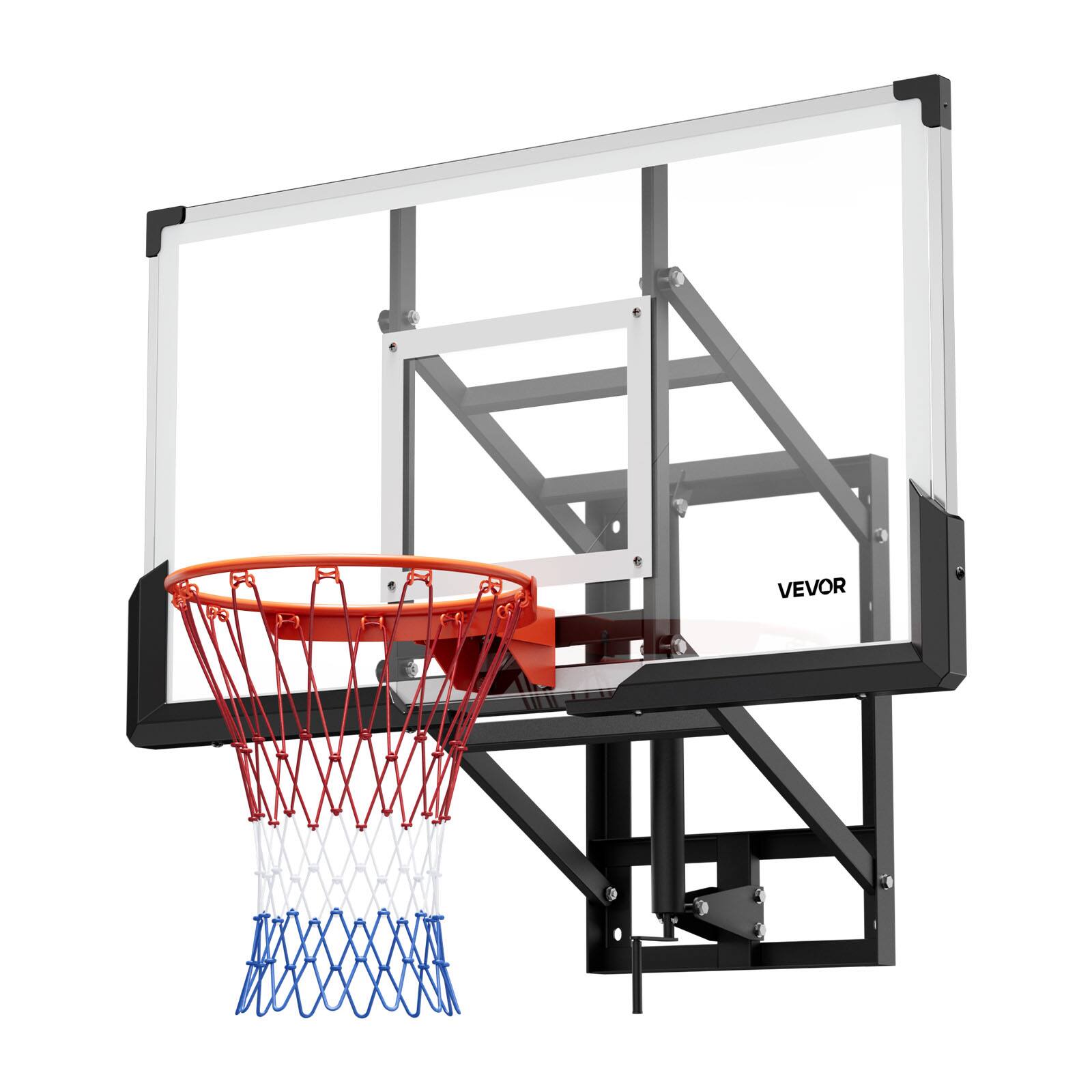 Alt View 5. VEVOR - Wall Mount Basketball Hoop, 54-inch PC Backboard Mounted Basketball Hoop Outdoor with Hand-Crank Adjustment - Black+White.