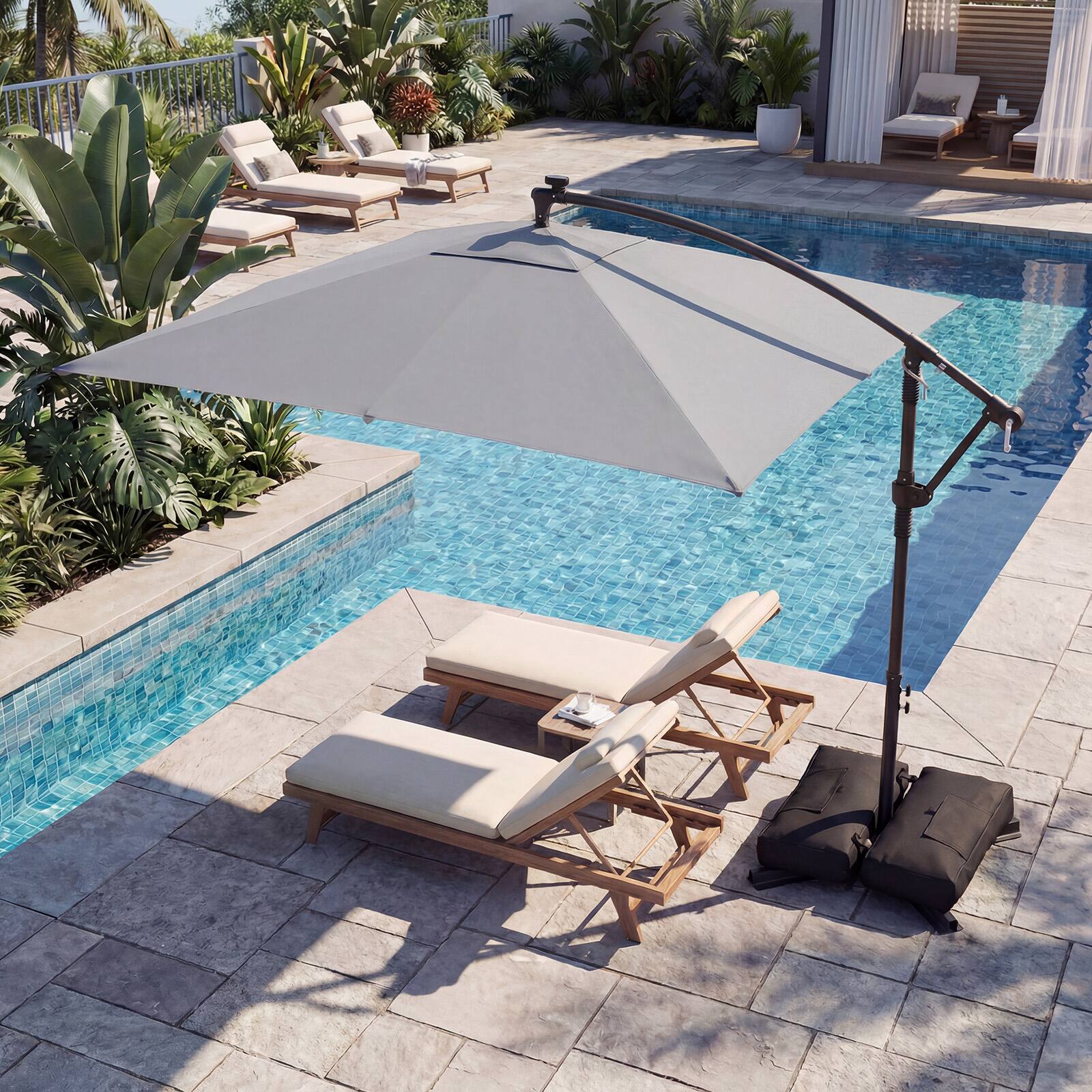 Alt View 4. Costway - Costway 8 x 8 FT Solar LED Offset Cantilever Patio Umbrella with 360° Rotation, Crank - Gray.