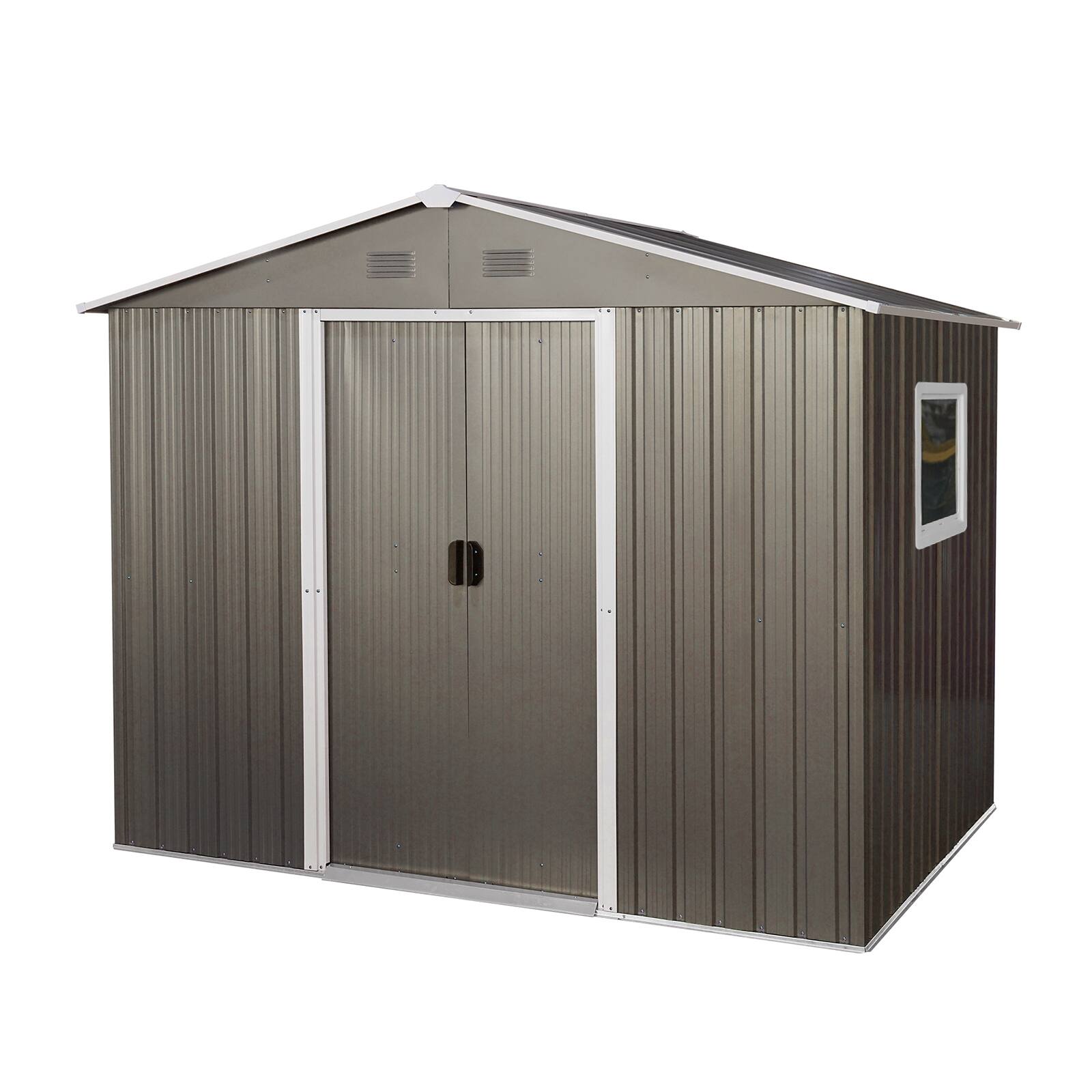 Front. Mondawe - 6ft x 8ft Outdoor Metal Storage Shed with Window - Grey.