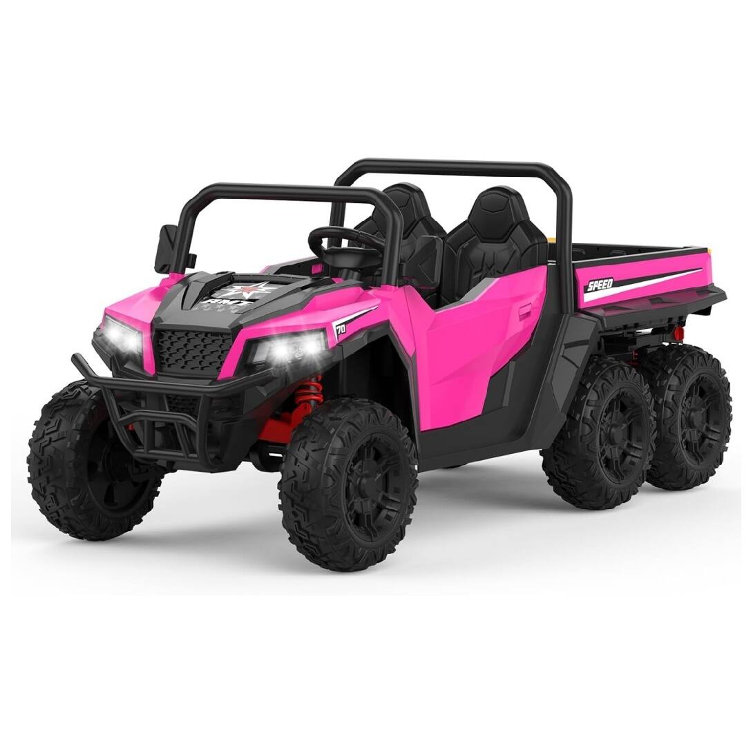 GARVEE - 24V 2 Seater Ride on Dump Truck with Remote Control for Big Kids, 4WD 6 Wheels Ride on Car - Pink
