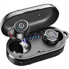 Front. TOZO - T10 Bluetooth 5.3 Ear Buds, 55H Play, ENC AI Clear Calls, IPX8, APP-32EQ, Powerful Sound, Wireless Charging - Black.