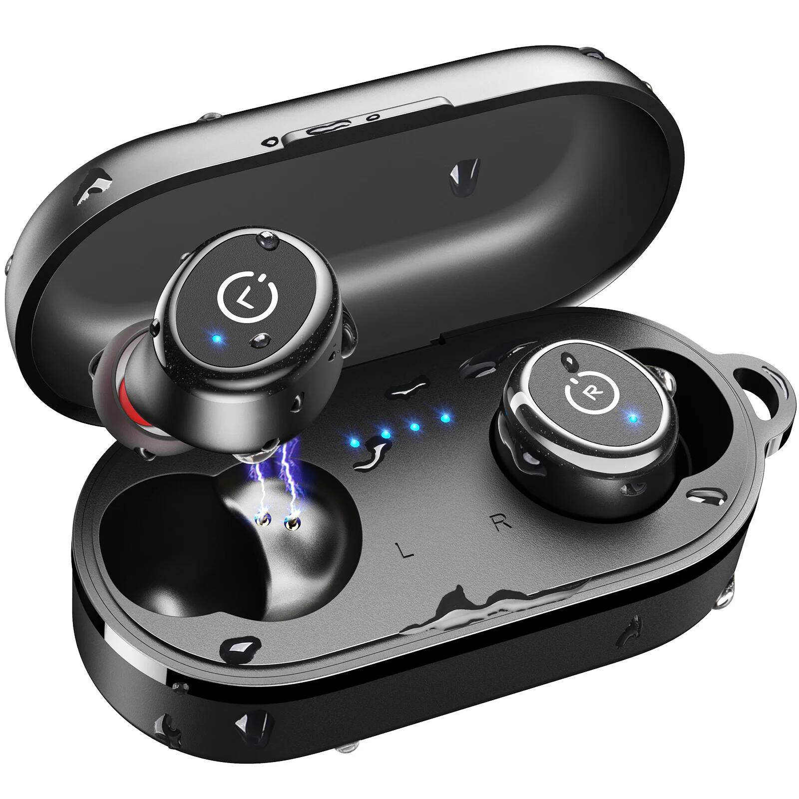 Front. TOZO - T10 Bluetooth 5.3 Ear Buds, 55H Play, ENC AI Clear Calls, IPX8, APP-32EQ, Powerful Sound, Wireless Charging - Black.