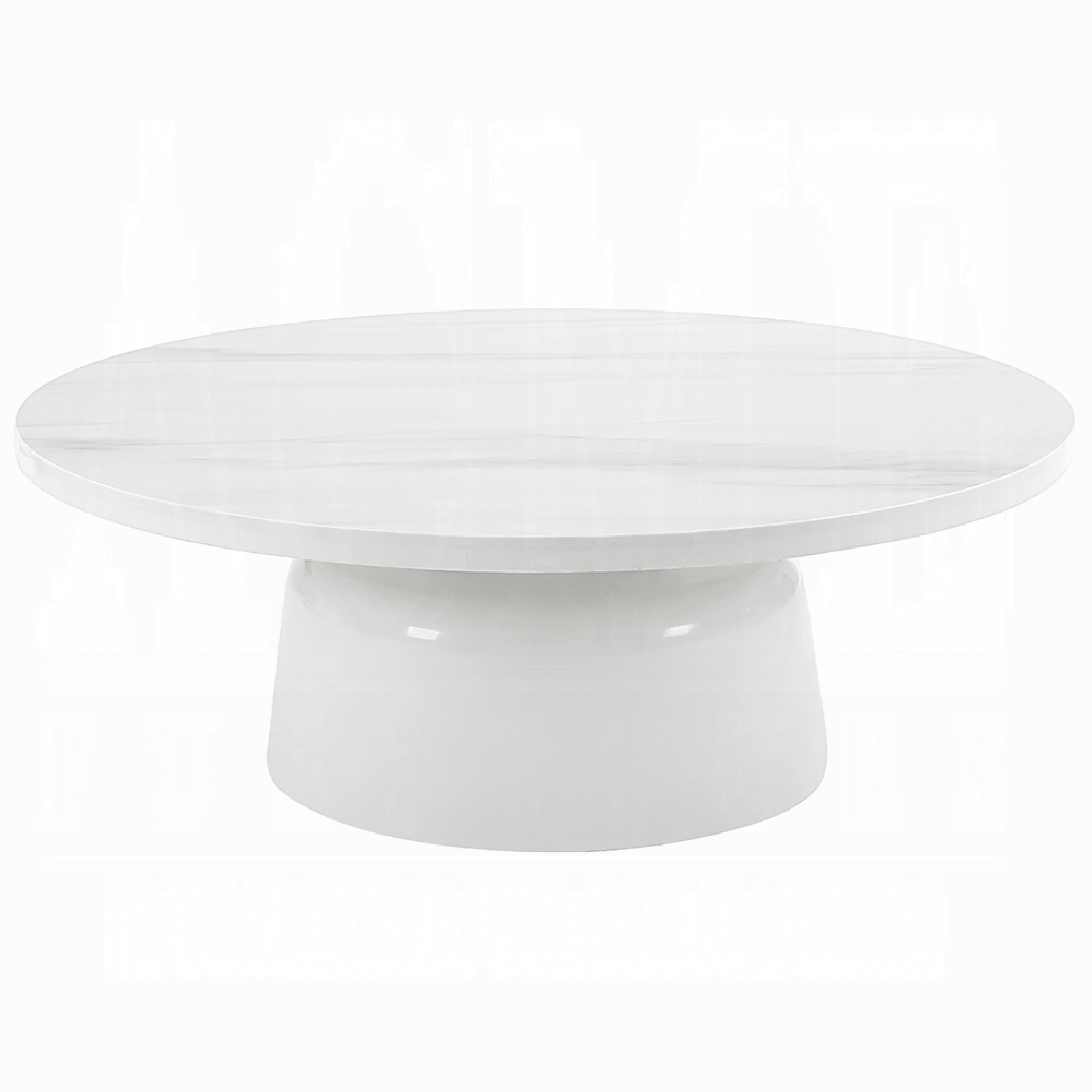 Manhattan Lane - Zayn Round Coffee Table, Pedestal Base, Faux Marble, 40 Inch - White