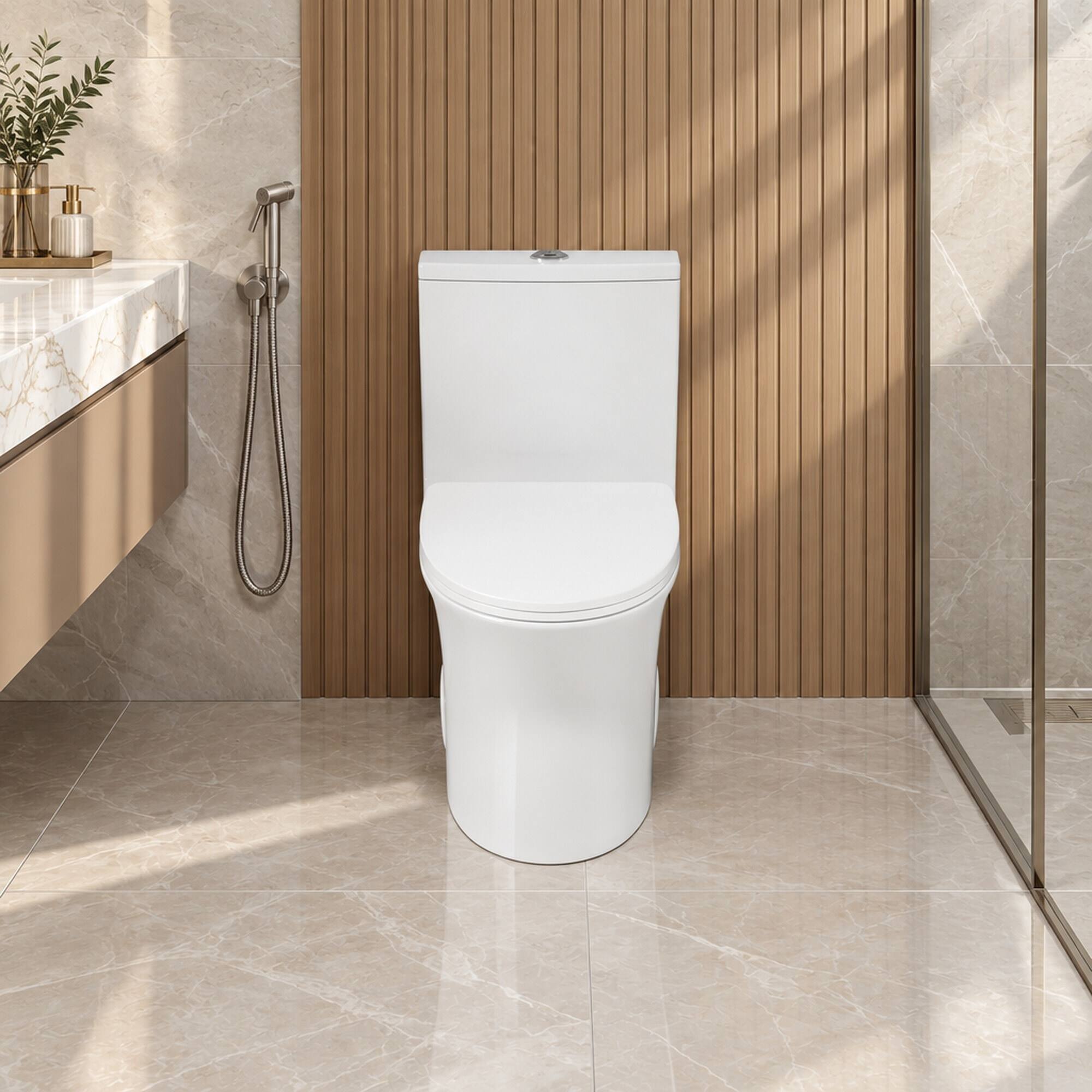 RYHNUYNE One Piece Toilet, Dual Flush Elongated Comfort Height Floor ...