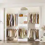 Front. Aheaplus - 2-8 ft Closet Organizer System with 6 Hanging Rods, Wardrobe System with Drawer and Shelves for Storage & Organizers - White.