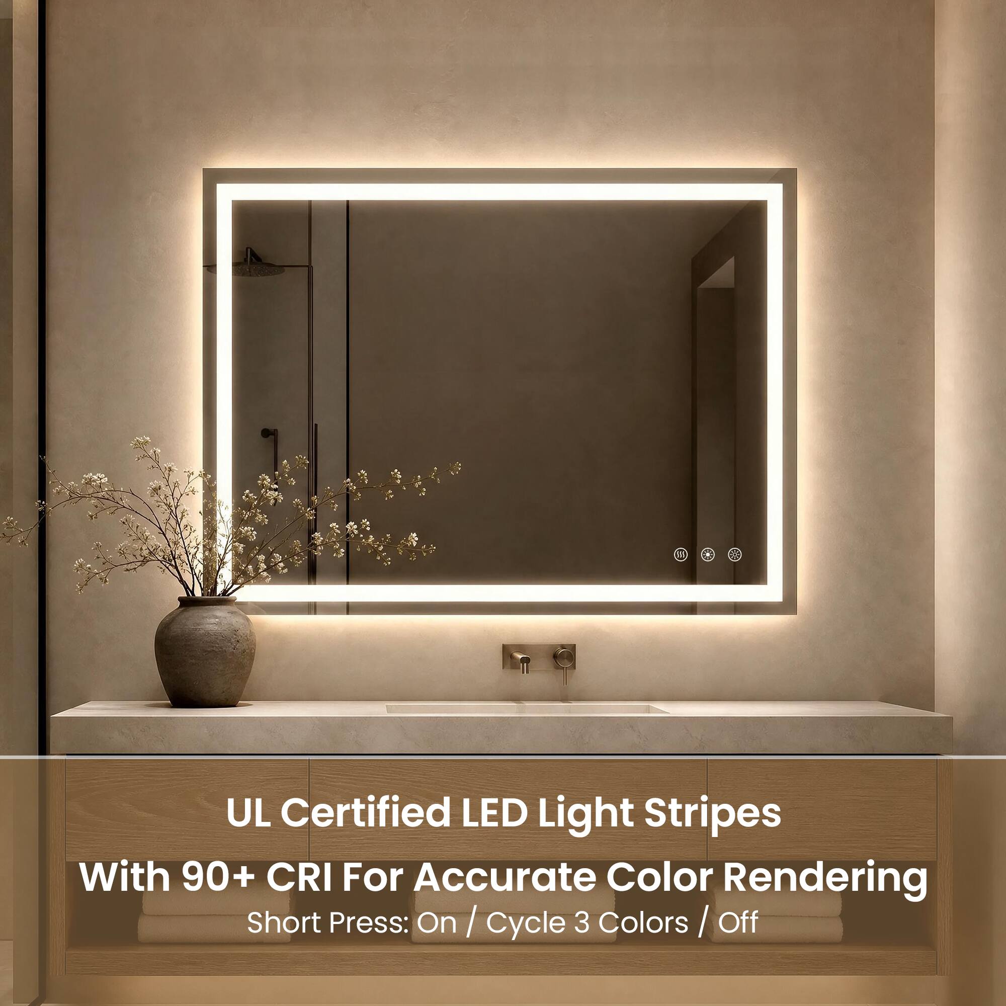 UL Certified LED Light Stripes With 90+ CRI For Accurate Color Rendering Short Press: On / Cycle 3 Colors / Off