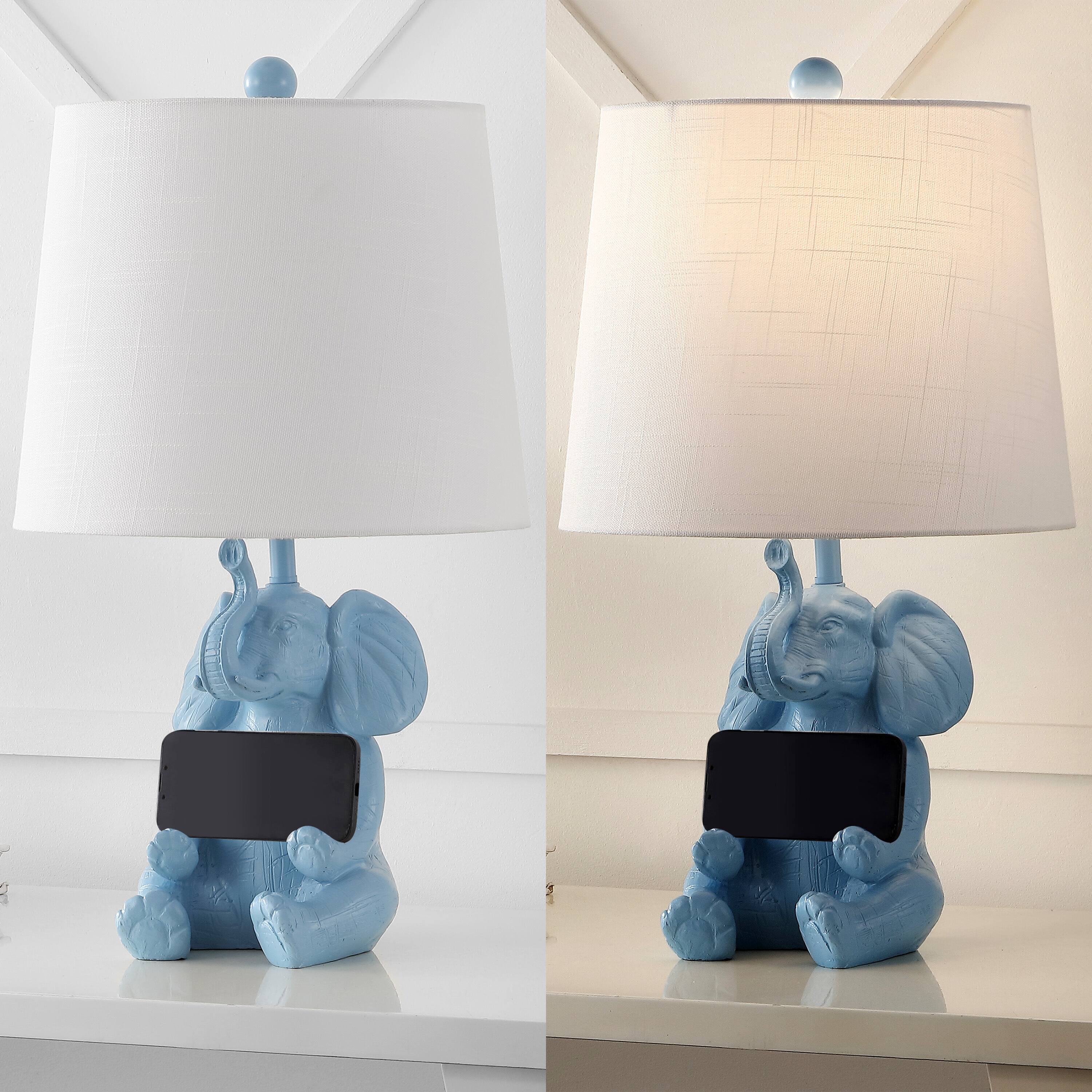 Alt View 4. Jonathan Y - Kairi 21" Modern Shabby Chic Resin/Iron Happy Elephant LED Kids' Table Lamp with Phone Stand, Blue.