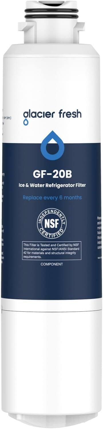 glacier fresh  
GF-20B Ice & Water Refrigerator Filter  
Replace every 6 months  
INDEPENDENTLY NSF CERTIFIED  
This Filter is Tested and Certified by NSF International against NSF/ANSI Standard 42 for materials and structural integrity requirements.  
COMPONENT