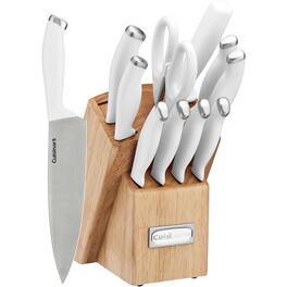 Cuisinart - 12-Piece Cutlery Set in White with Silver Ring Block Set - White / Stainless Steel