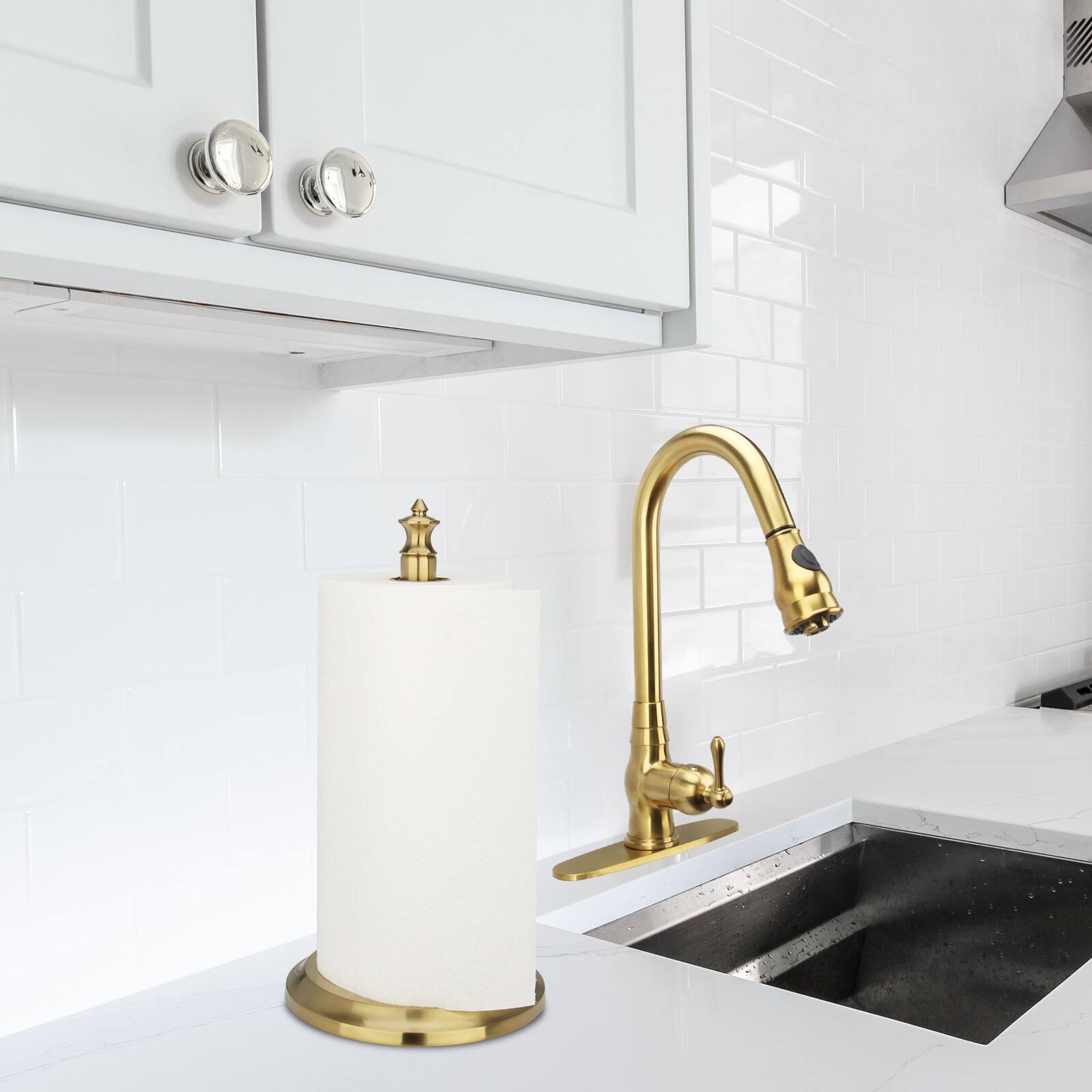 Alt View 4. Akicon - Akicon Paper Towel Holder Stand for Dining Room Table and Kitchen Countertop in Brushed Gold - Brushed Gold.