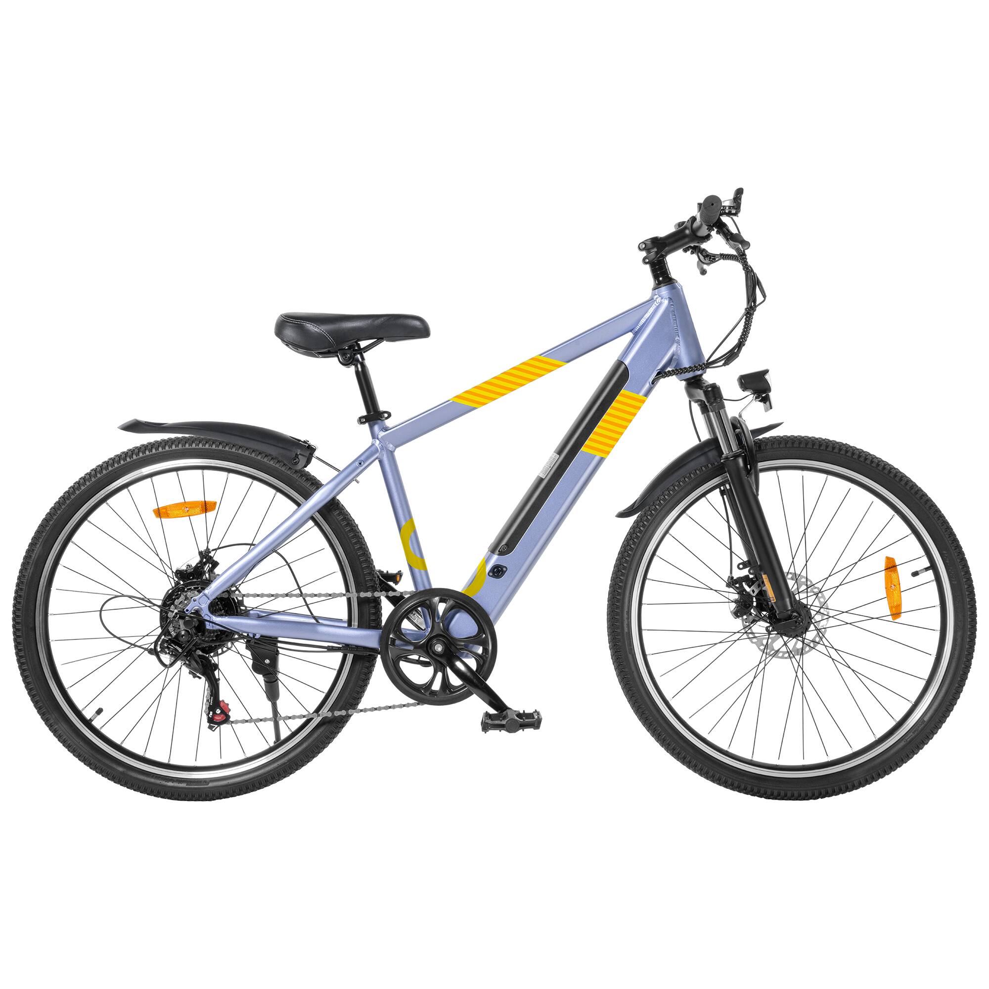 Left. MIHOVER - 550W Adult Electric Bike, 750W Peak, 26 in. Wheels, 47.5V 7.8Ah Battery, 20–25 Mile Electric Range, UL Certified - Blue.