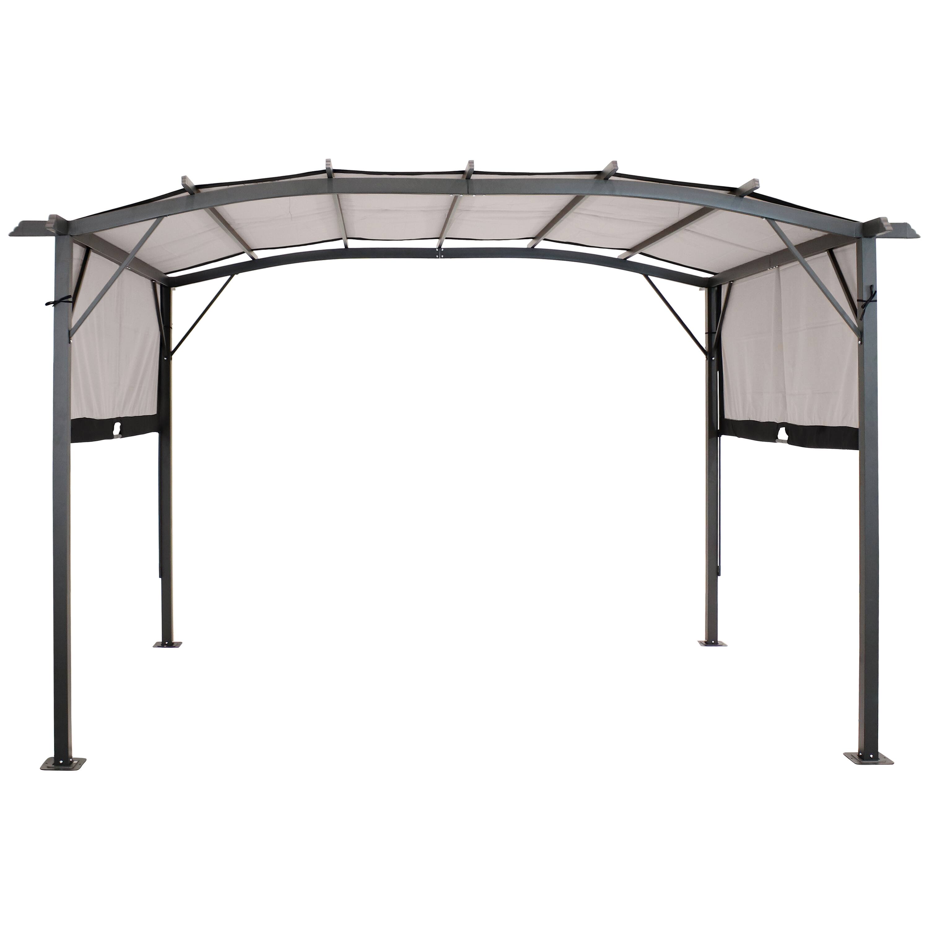 Alt View 7. Sunnydaze - 9 ft x 12 ft Metal Arched Pergola with Retractable Canopy - Gray.
