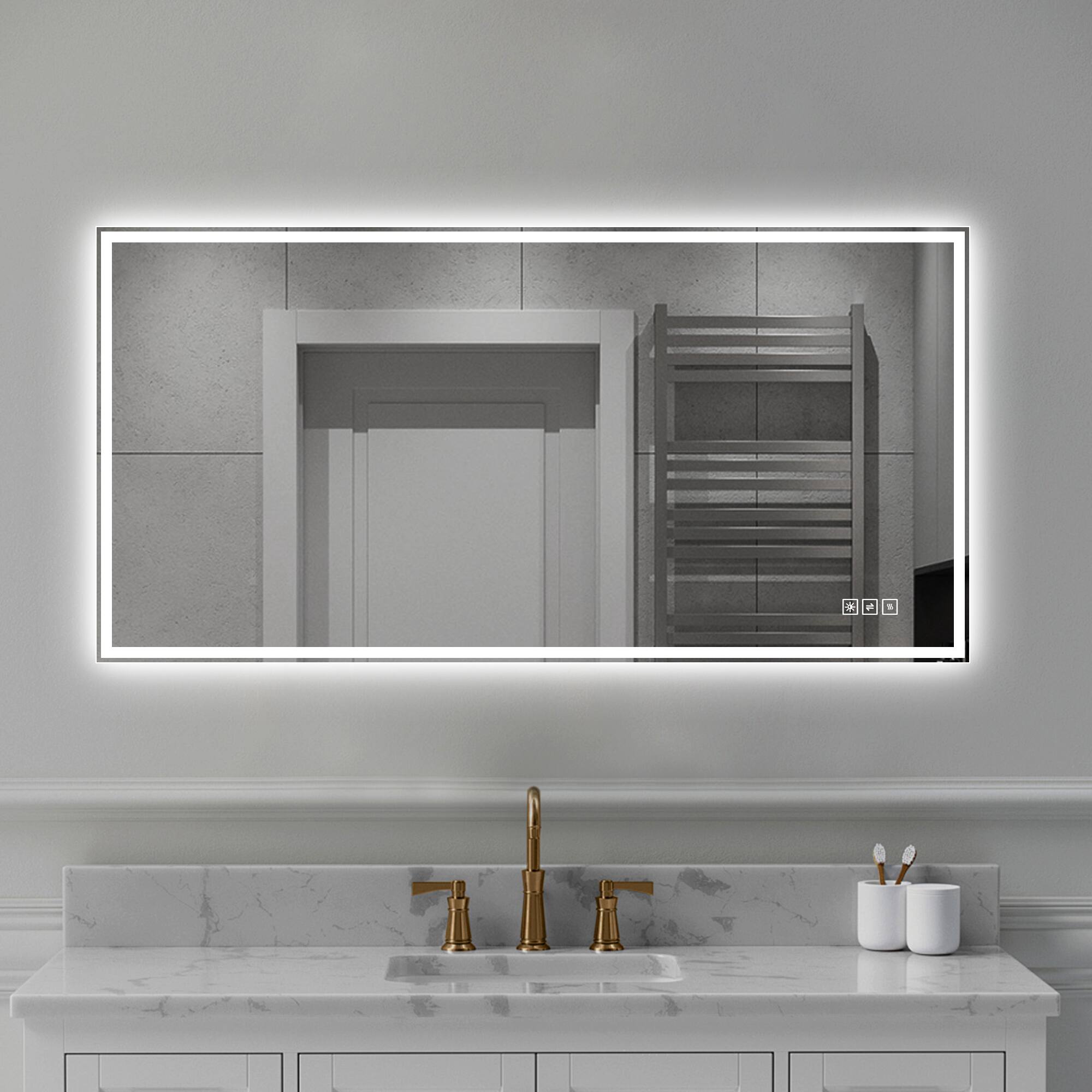 Alt View 3. Boyel Living - 48 by 24 Inch LED Bathroom Vanity Wall Mirror with Frosted Glass.