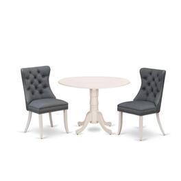 East West Furniture - 3 Piece Dining Table Set Consists of a Round Kitchen Table with Dropleaf - White
