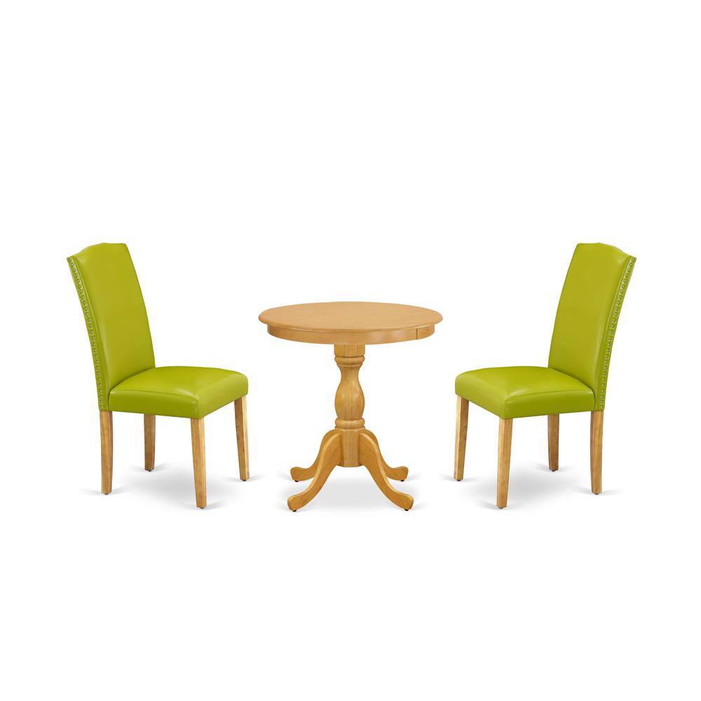 Left. East West Furniture - East West Furniture - ESEN3-OAK-51 - 3-Pc Dining Room Table Set - 2 Mid Century Dining Chairs and 1 Wooden Dining Table - Linen White.