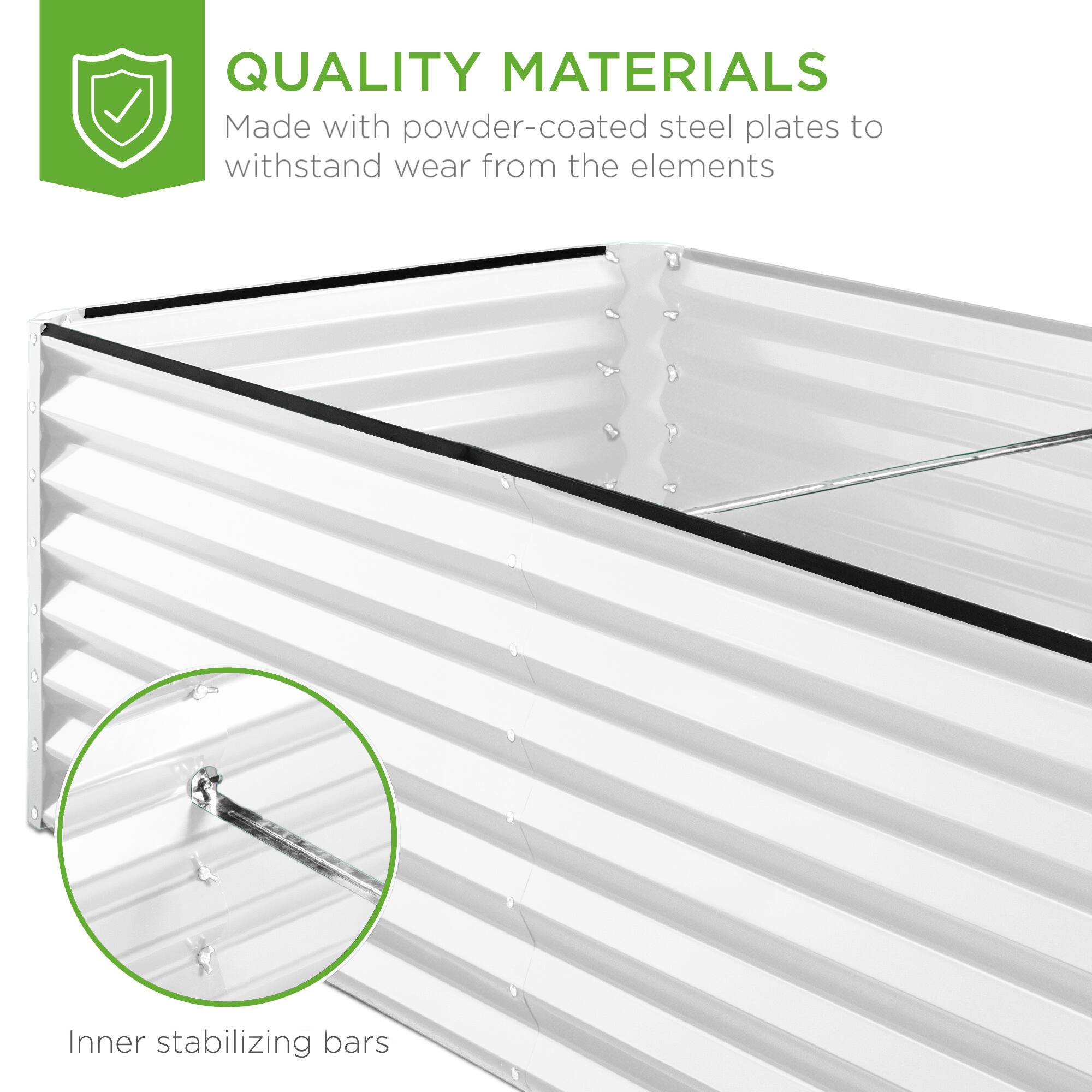 QUALITY MATERIALS  
Made with powder-coated steel plates to withstand wear from the elements  

Inner stabilizing bars