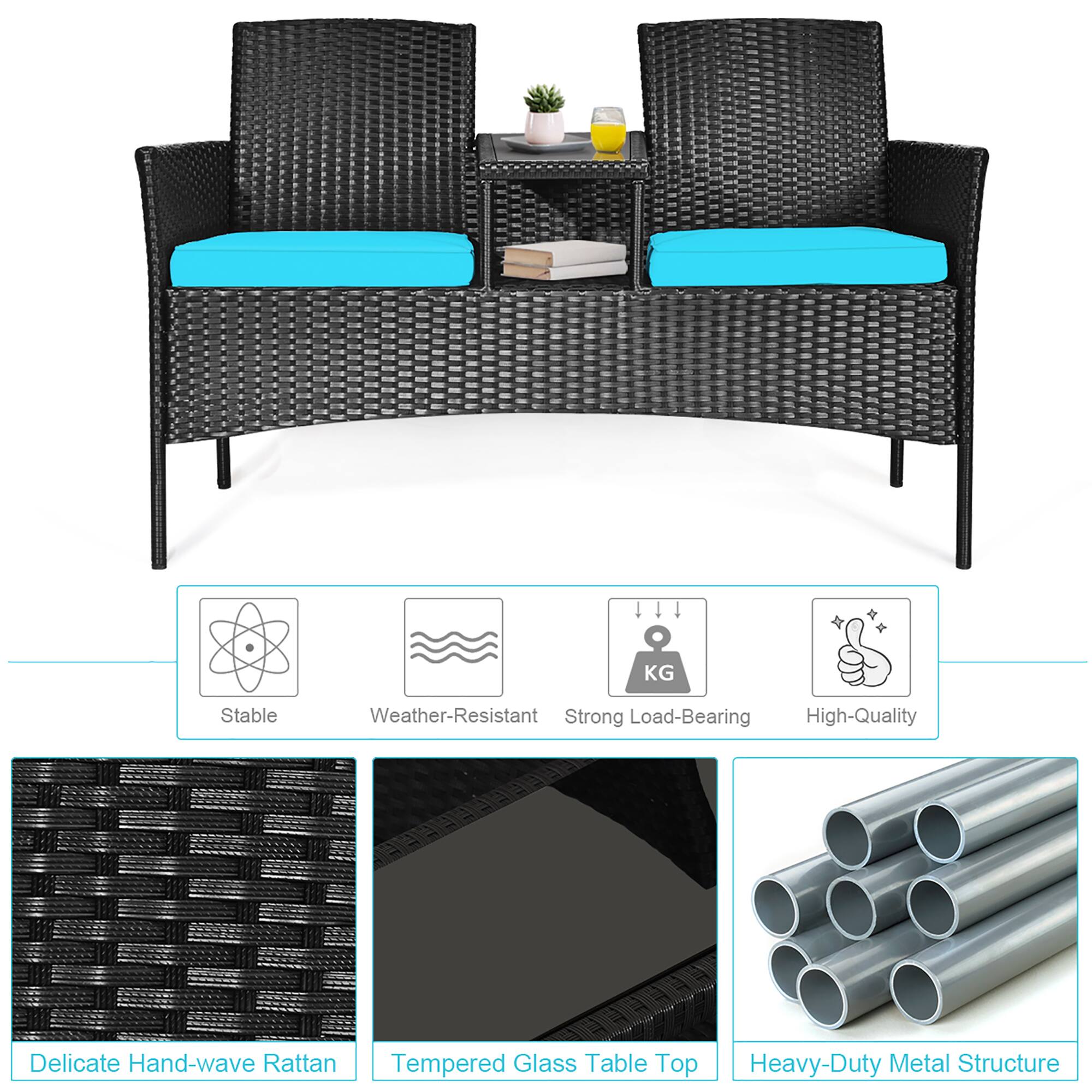 Delicate Hand-wave Rattan, Tempered Glass Table Top, Heavy-Duty Metal Structure, Stable, Weather-Resistant, Strong Load-Bearing, High-Quality
