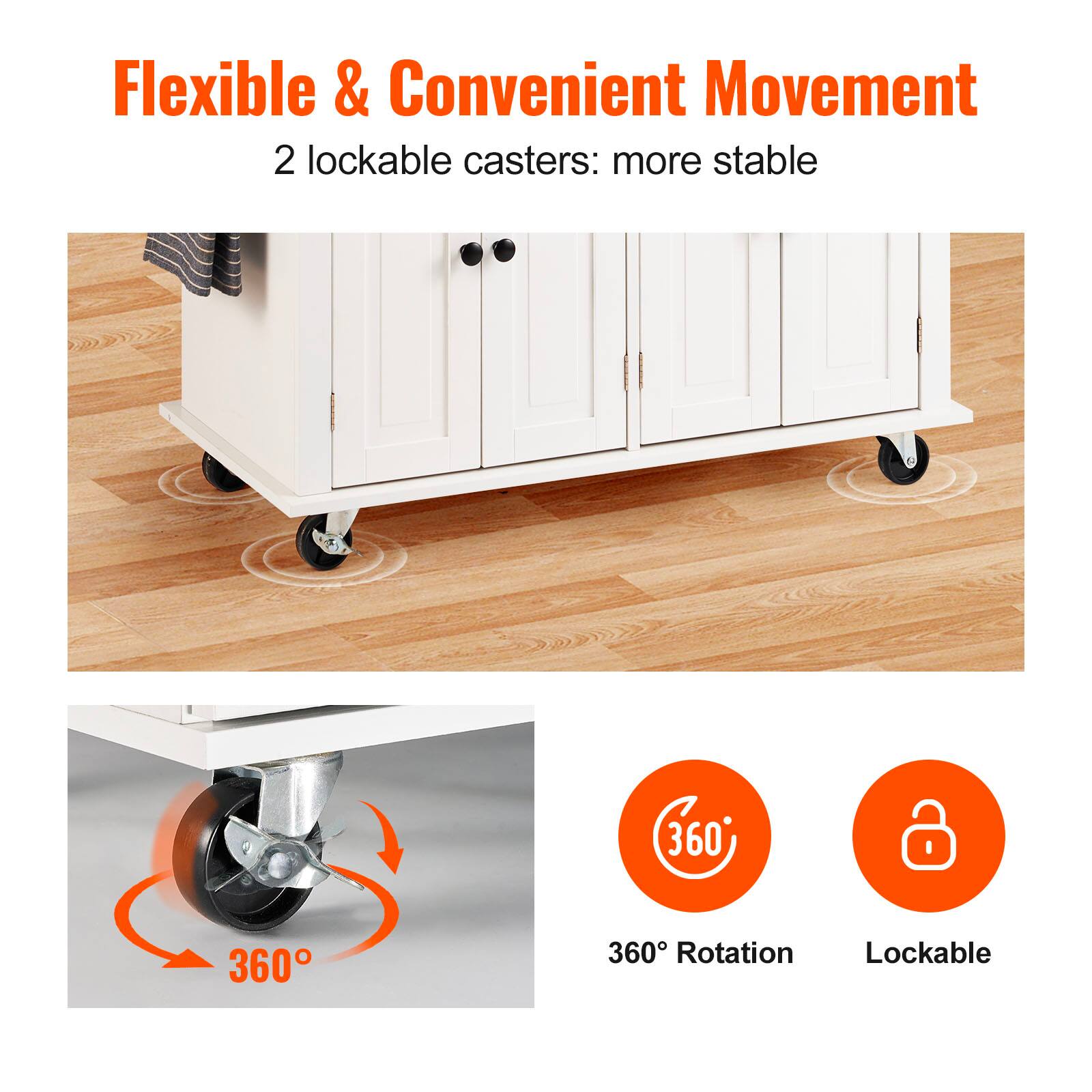 Flexible & Convenient Movement, 2 lockable casters: more stable, 360° Rotation, Lockable