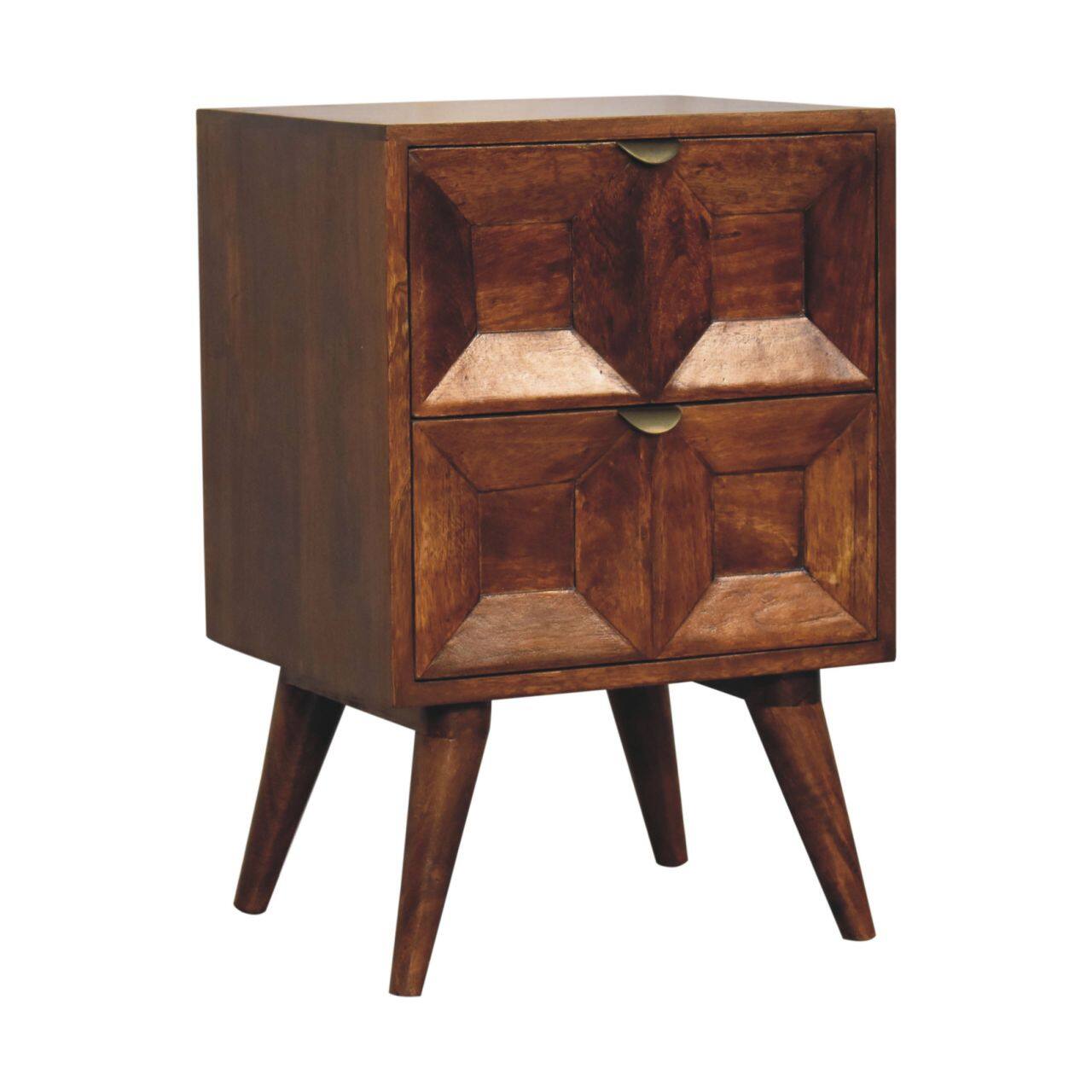 Left. Artisan Furniture - Artisan Furniture Solid Wood Quad Nightstand, 2 Drawers, Nordic Legs, Chestnut, Dark Brown - Chestnut.