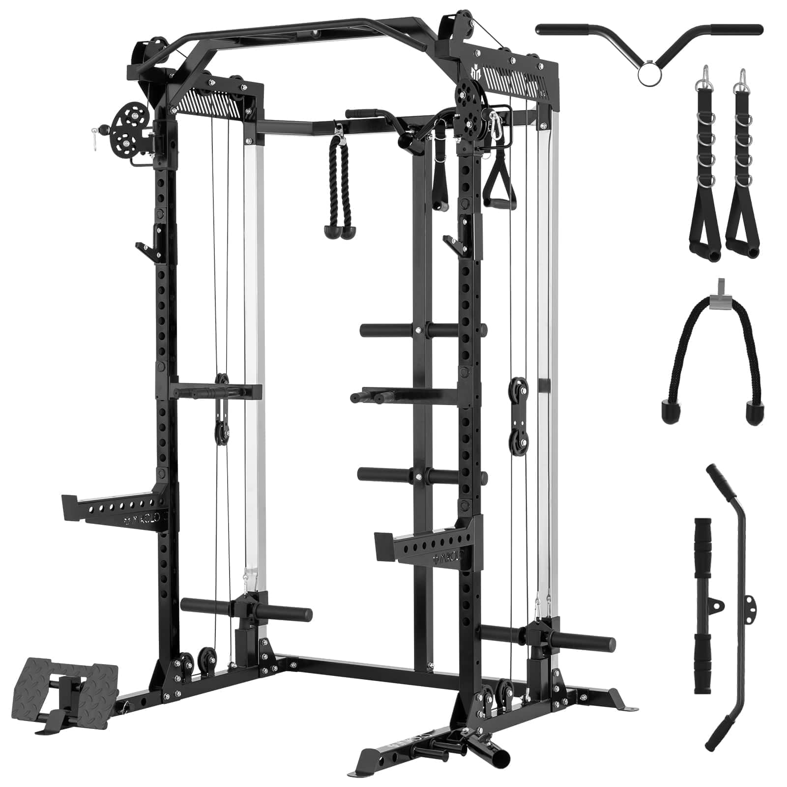 Front. Mikolo - Mikolo Power Rack Cage, Weight Rack,Multi-Function Squat Rack with J Hooks,Dip Bars and Landmine - Black.