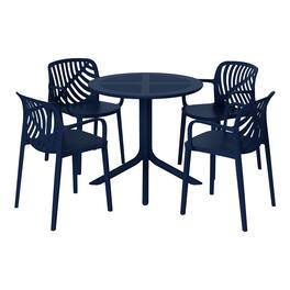 WestinTrends - Playa 5-Piece Outdoor Resin Round Patio Dining Table Set with Modern Stackable Patio Dining Chairs - Navy Blue