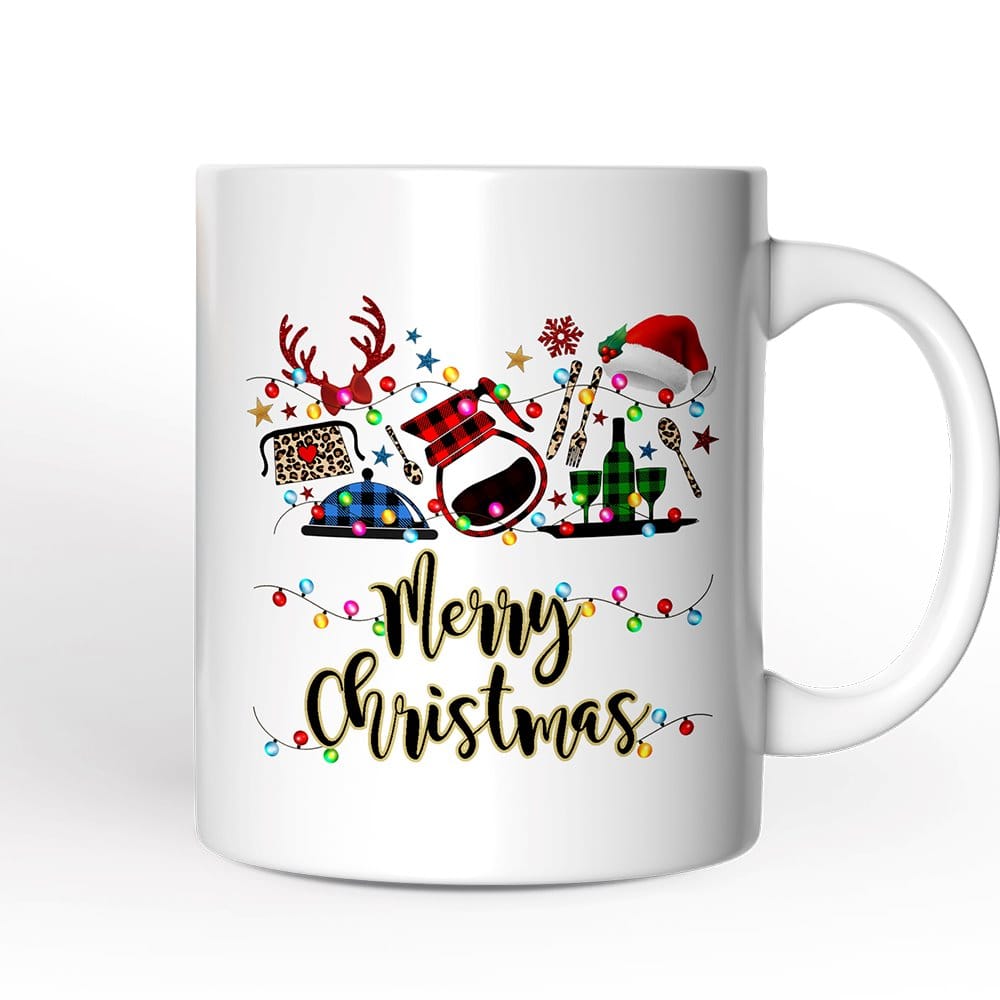OrnamentallyYou - Waitress Buffalo Plaid Mug Christmas Gift - White