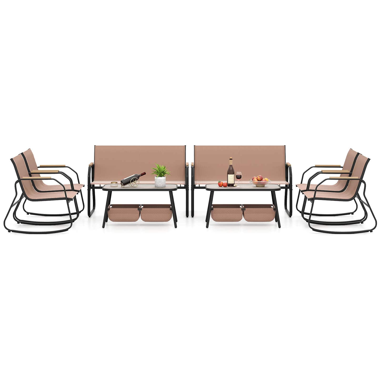 Costway - 8 PCS Patio Furniture Set with 4 Rocking Bistro Chairs 2-Tier Table - Coffee price history on PriceWatchPro