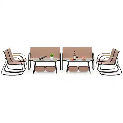 Front. Costway - Costway 8 PCS Patio Furniture Set with 4 Rocking Bistro Chairs 2-Tier Coffee Table - Coffee.