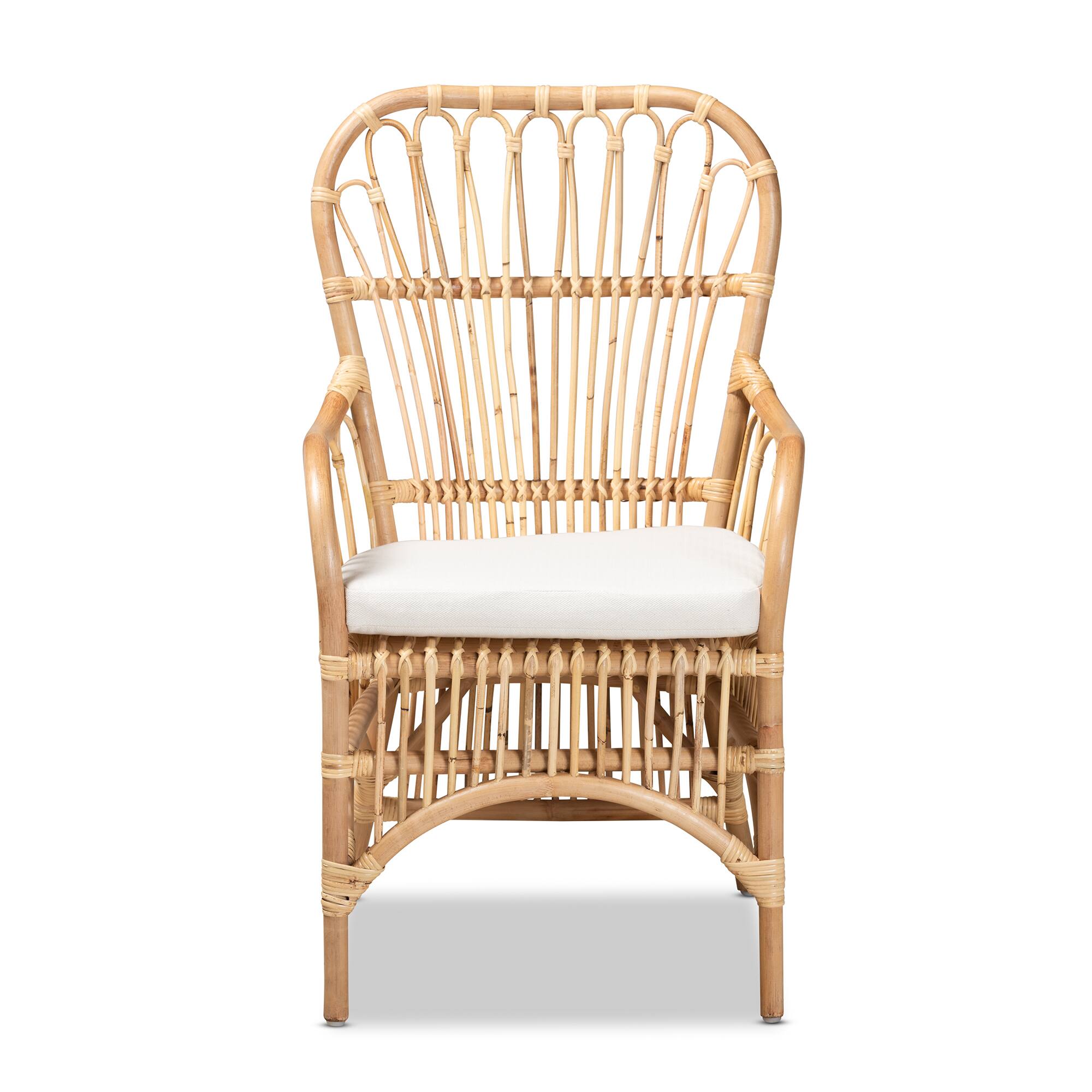 Angle. bali & pari - Aya Modern and Contemporary Natural Finished Rattan Armchair - Natural/White.
