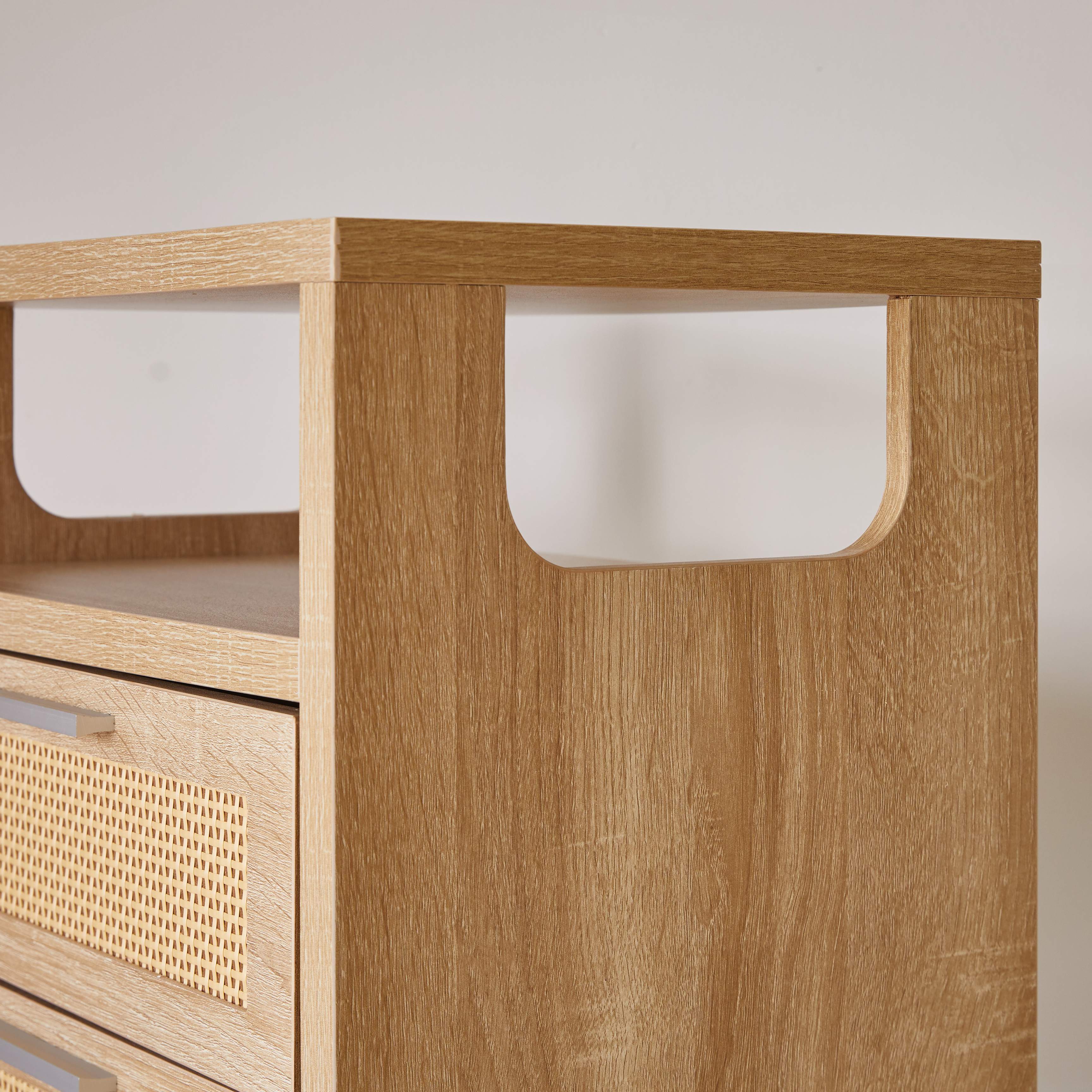 Left. Whisen - Set of 2 Nightstand with 2-Drawer Storage,Rattan-Front Bedside Table for Bedroom with Handles - Natural.