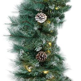 Best Choice Products - 9ft Pre-Lit Semi-Flocked Christmas Garland w/ 50 LED Lights, Pine Cones, Berries - Frosted - Battery