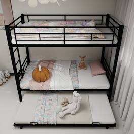GOODSILO - Heavy-Duty Twin Over Twin Bunk Bed with Safety Rails and Ladder, Sturdy Metal Frame for Kids and Teens - Black