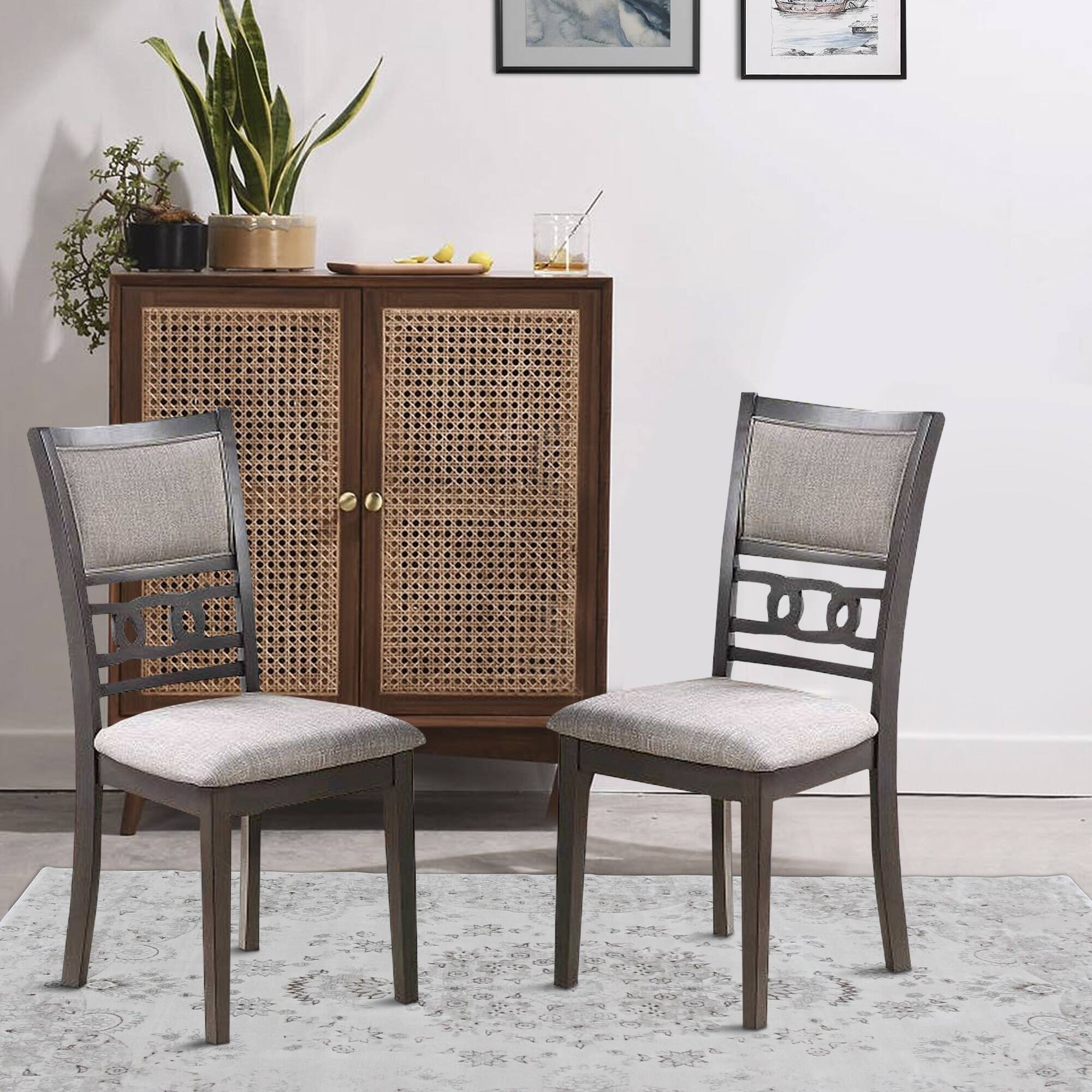 Alt View 5. Manhattan Lane - Fabric Upholstered Dining Chair with Panel Back, Knot Cut Outs, Set of 2 - Gray.