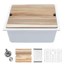 Lordear - 21x18x10 Inch Granite Composite Undermount kitchen Sink Single Bowl Quartz Workstation Bar Sink - White