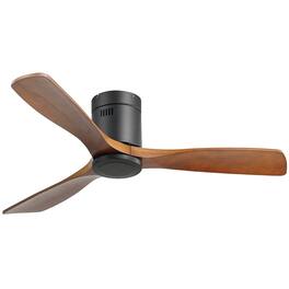 Sofucor - Modern Solid Wood Low Profile Ceiling Fans No Light Quiet DC Motor 6 Speed & Timer & Reversible for Bedroom Living Room - 52'' - Flush Mount A