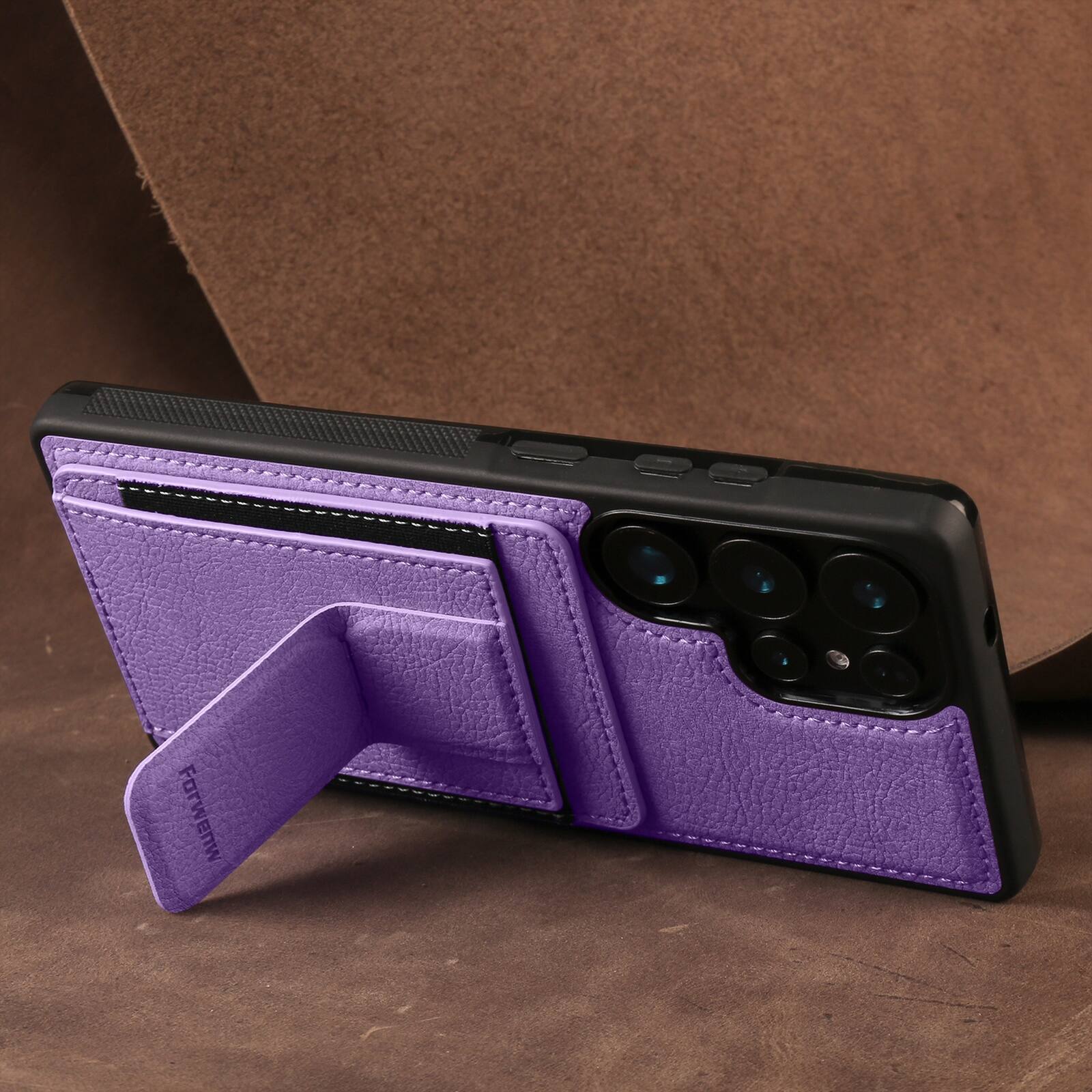 Left. Dteck - Slim Card Holder Case for Samsung Galaxy S26 Ultra, Shockproof Wallet Protective Cover with Kickstand - Purple.