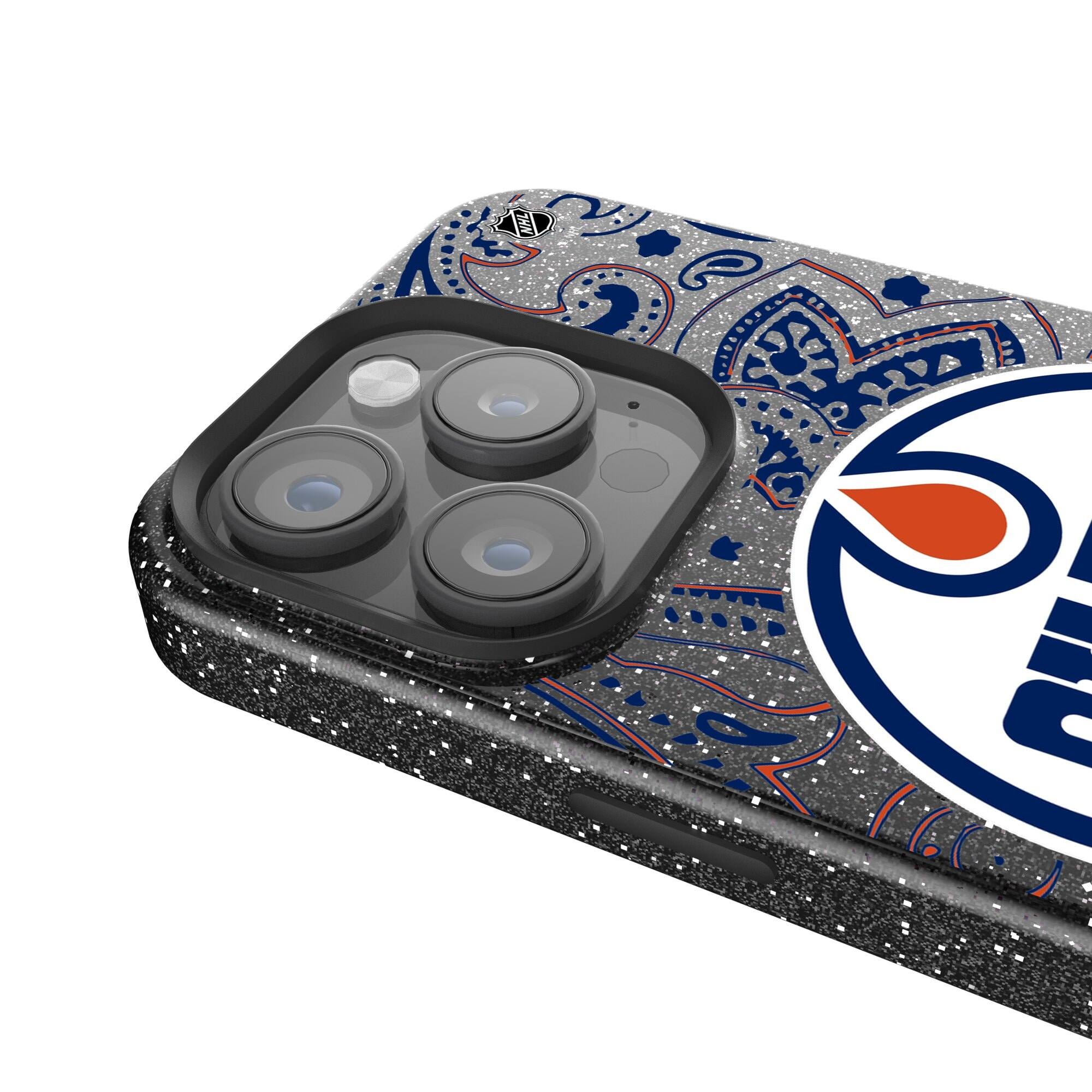 Alt View 3. Keyscaper - Black Edmonton Oilers Paisley Bling iPhone Case - 14 - Black.