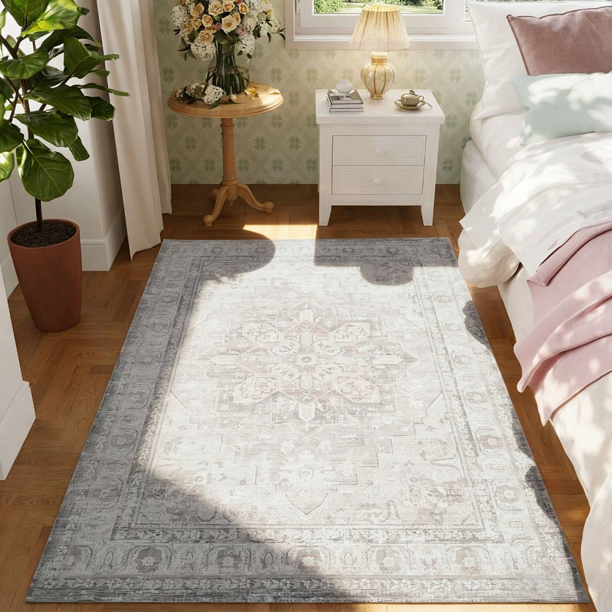 RYHNUYNE - 5x7 Area Rugs Washable Rug,Modern Abstract Soft Non-Slip Rug Carpet for Bedroom Dining Nursery Home Office(Grayish Pink） - gray-pink