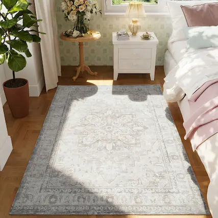 Front. RYHNUYNE - 5x7 Area Rugs Washable Rug,Modern Abstract Soft Non-Slip Rug Carpet for Bedroom Dining Nursery Home Office(Grayish Pink) - gray-pink.