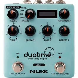 NUX - NDD-6 Duotime Stereo Delay Effects Guitar Pedal with 5 Delay Types | Up to 1800ms Stereo Delay Time with OLED Display - Blue
