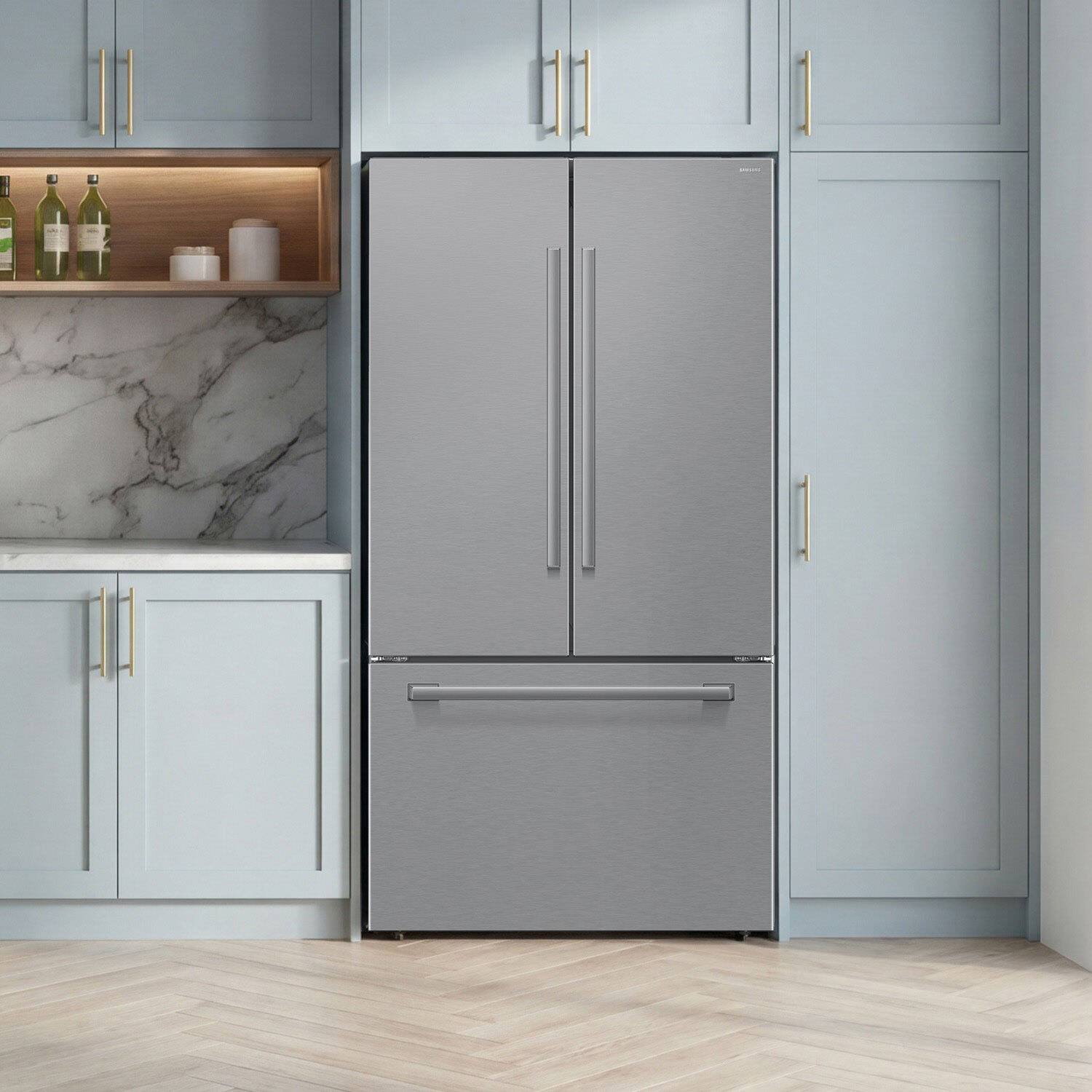 Alt View 17. Samsung - 36 in. Wide Bespoke AI 30 cu. ft. 3-Door French Door Refrigerator with Zero Clearance Fit & In-Door Tall Water Dispenser - Stainless Steel.